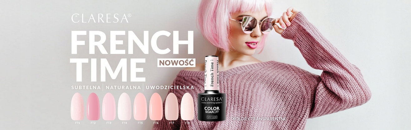 CLARESA FRENCH TIME 5 LAKIER HYBRYDOWY FRENCH MANICURE JASNY CIELISTY RÓŻ Marka Claresa