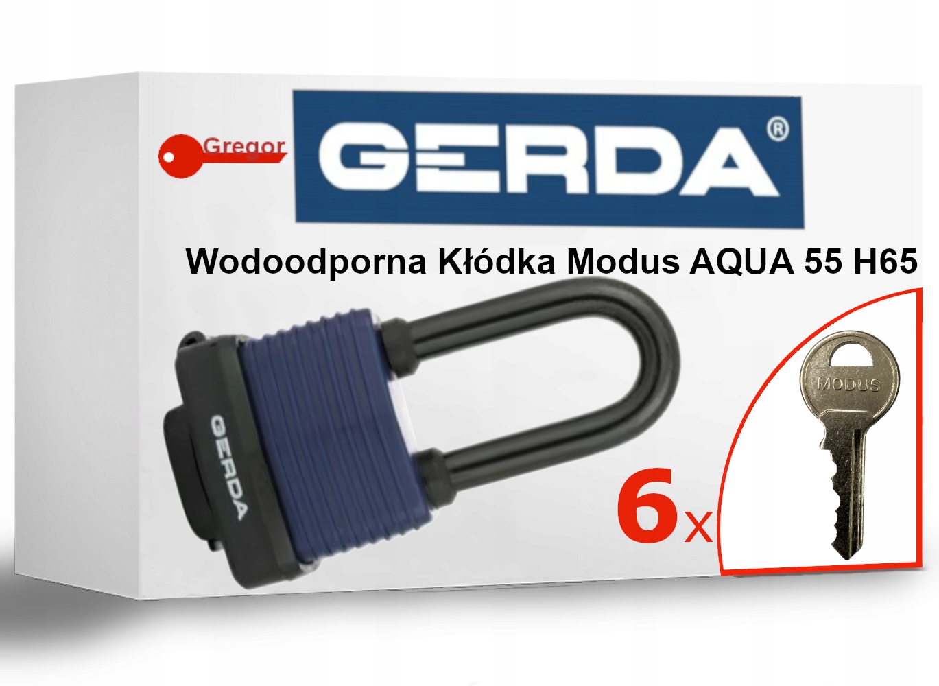

Kłódka Gerda Aqua Modus 55H65 Wodoodp. 6 kluczy