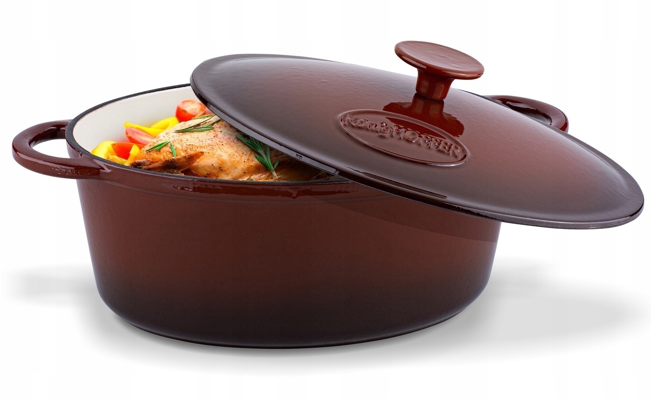 Velký Hrnec litinový Pekáč Smaltovaný Husík indukční 6,5 l Hnědý