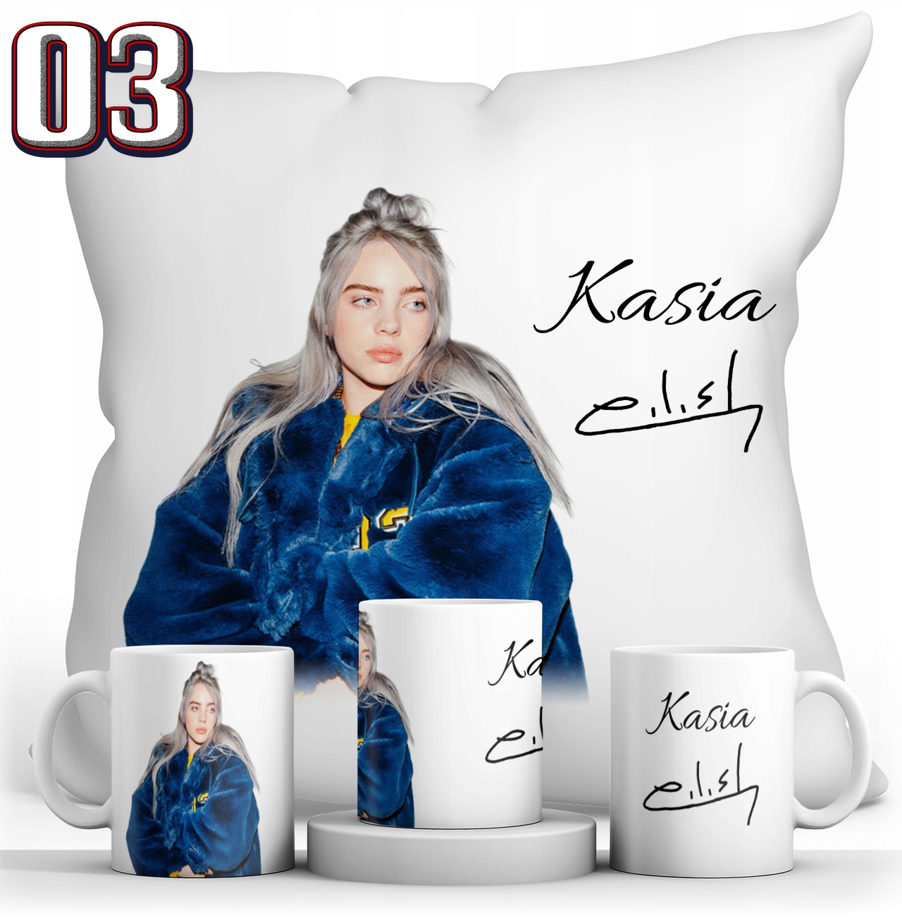 ZESTAW BILLIE EILISH KUBEK + PODUSZKA Materiał ceramika