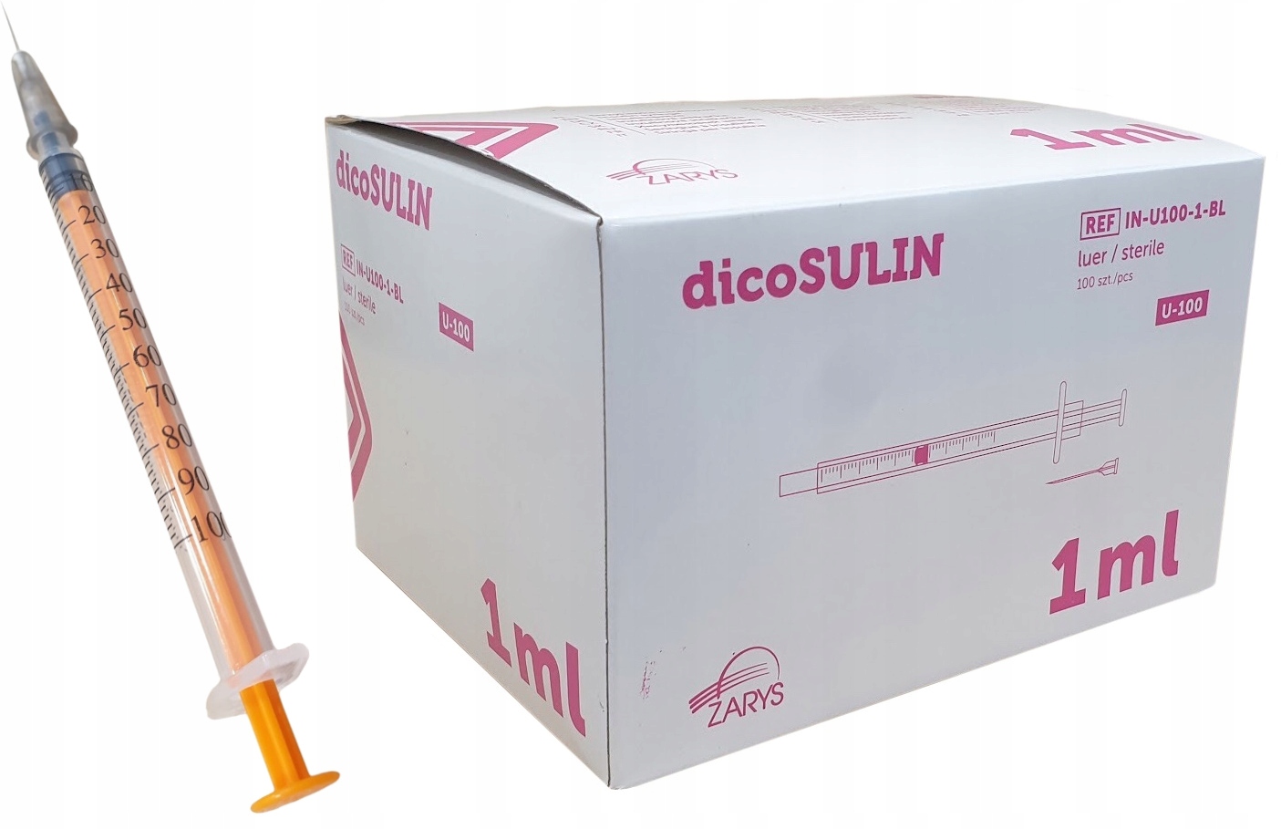 

Strzykawki Insulinowe U100 1ml 0,40X13mm 100 Szt.