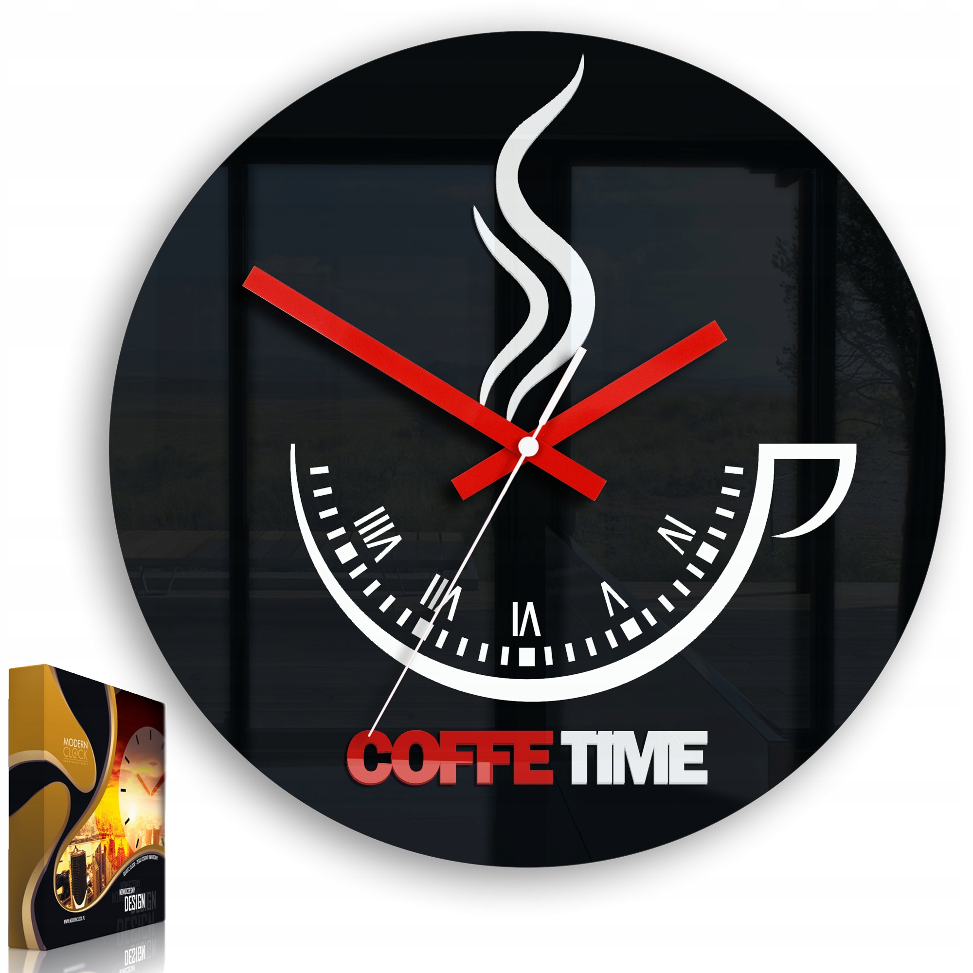 Nástěnné hodiny ve tvaru šálku Coffe Time II Black&Red Kulatý