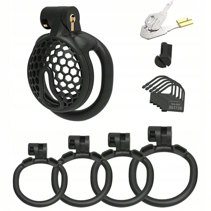 CZARNY PAS CNOTY CHASTITY CAGE MINI KLATKA NA PENISA TYPU FLAT