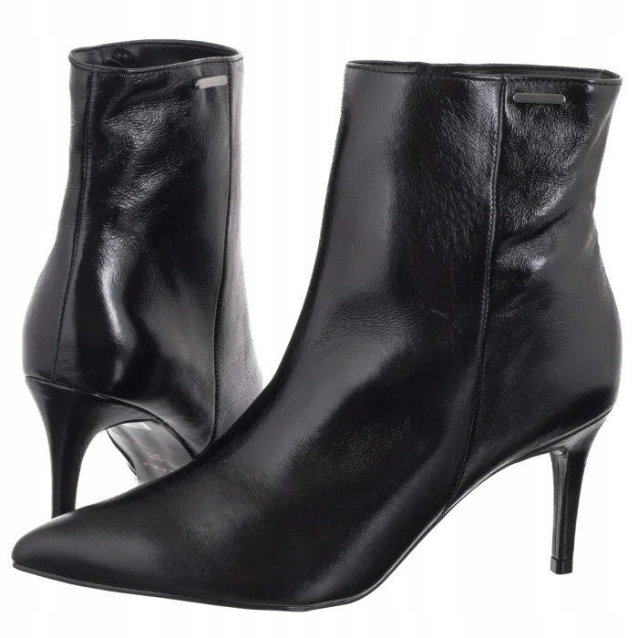 Dámské Kožené Kotníkové Boty na Jehlovém Podpatku Nepeke Danka Preto Černé