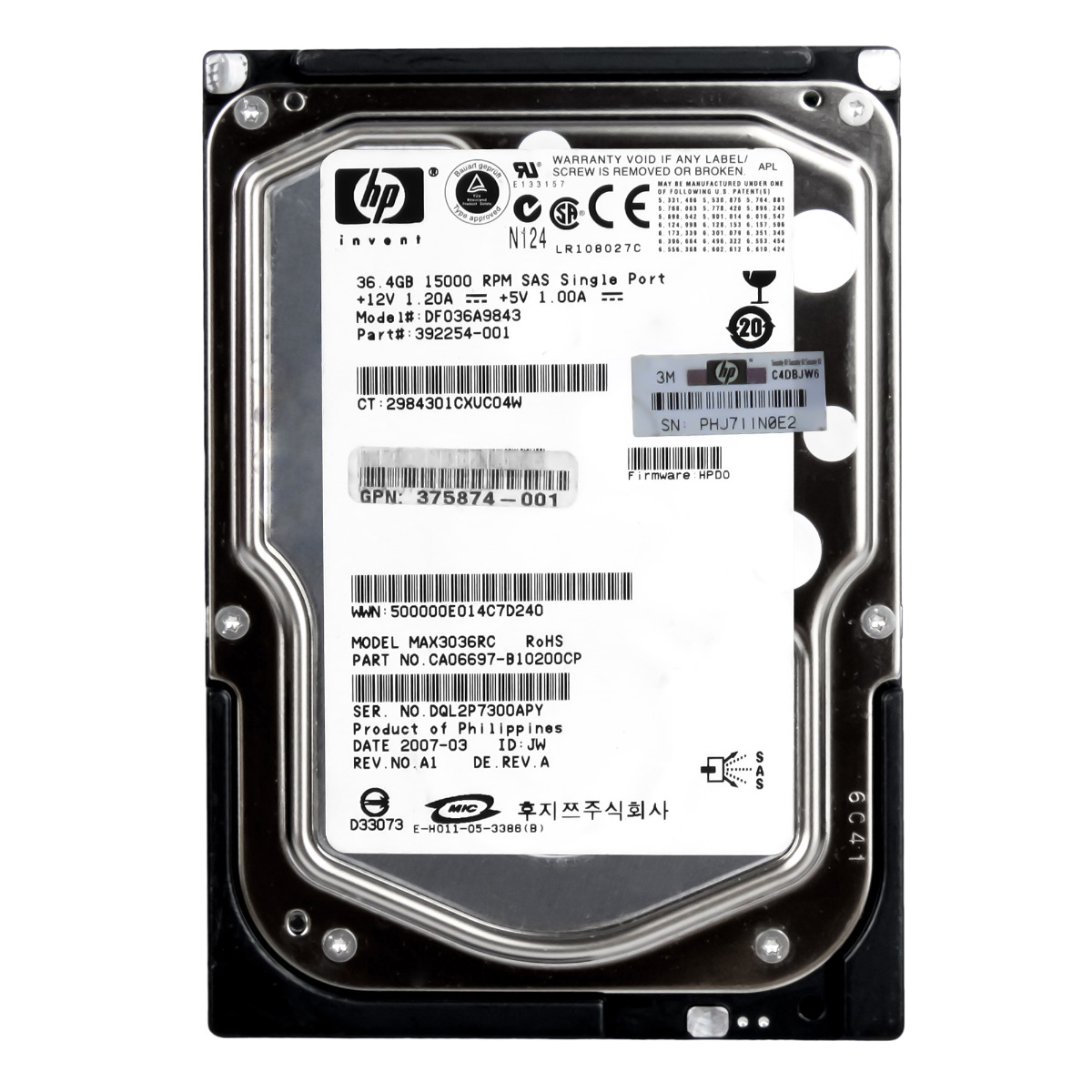 Hp 392254-001 36,4 Gb 15K 16MB SAS-1 3,5'' DF036A9843