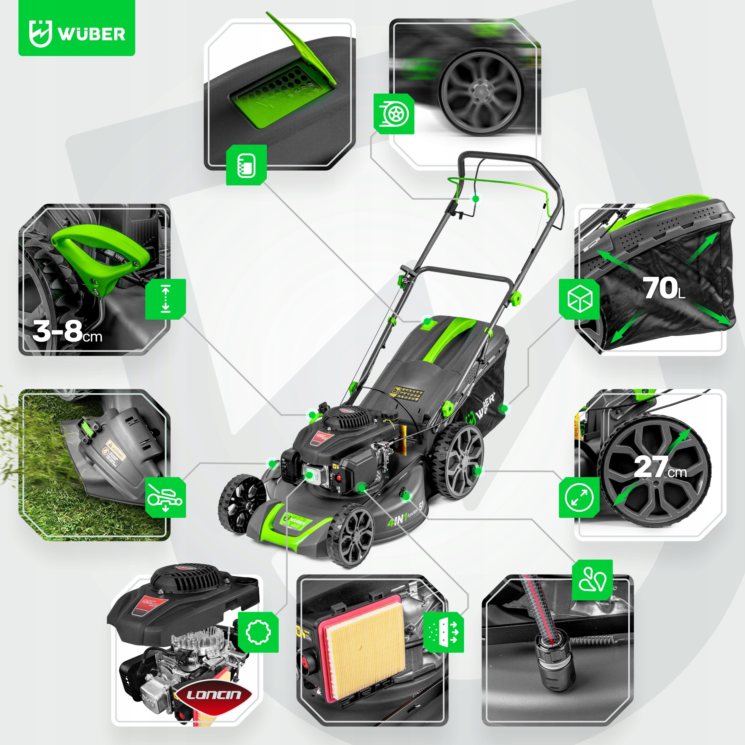 KOSIARKA SPALINOWA DO TRAWY Z NAPĘDEM MOCNA SILNIK LONCIN NAPĘD WUBER +OLEJ Szerokość koszenia 51 cm