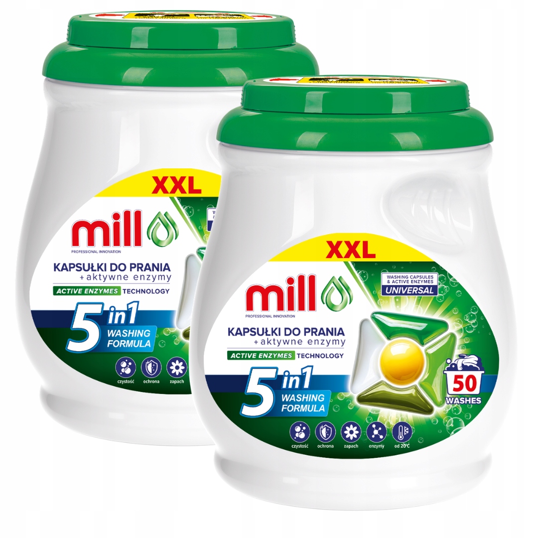 Kapsułki do Prania Mill 5w1 Uniwersalne 50szt x2 (100szt Duopack