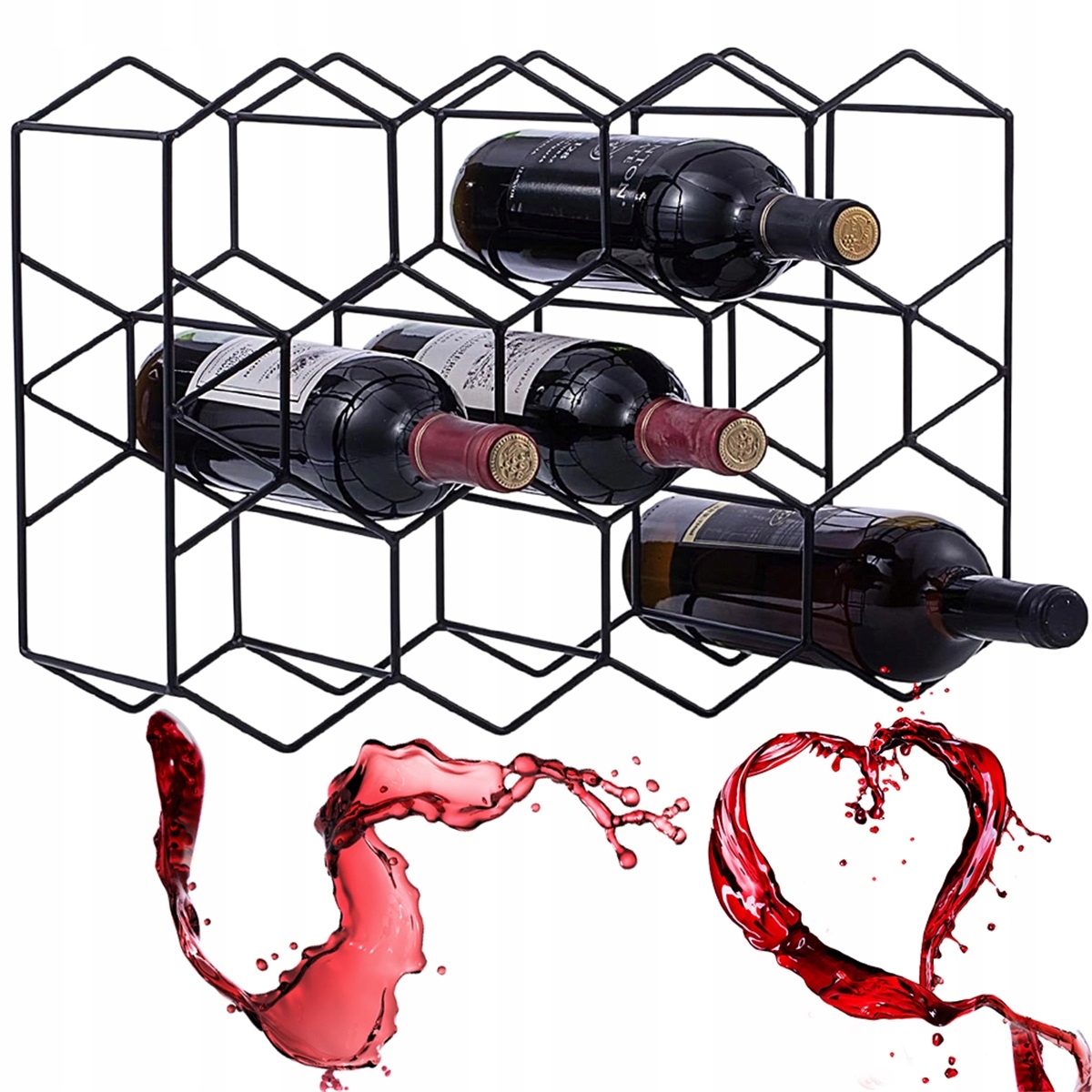 Geometrický regál na víno z kovu, 14 míst pro jídelnu a sklep