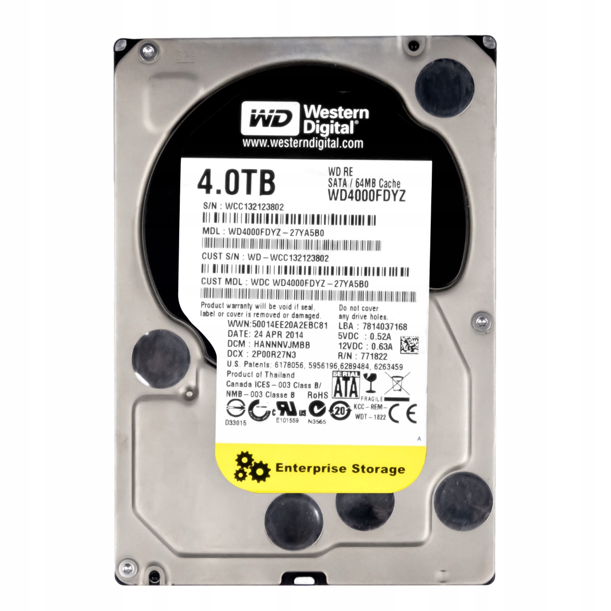 Wd Re 4TB 7.2K 64MB Sata III 3.5'' WD4000FDYZ