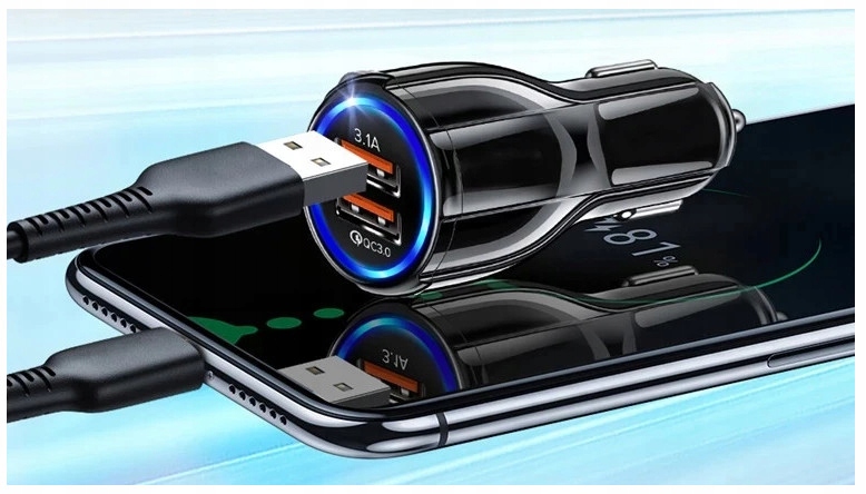MOCNA ŁADOWARKA SAMOCHODOWA ZASILACZ 2XUSB SZYBKIE ŁADOWANIE 3,1A Napięcie wyjściowe 12 V