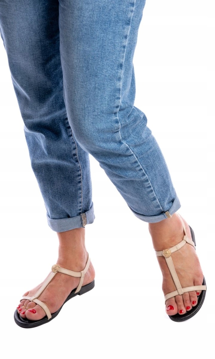 Béžové Minimalistické Kožené Sandály Sempre 39 S Ozdobou