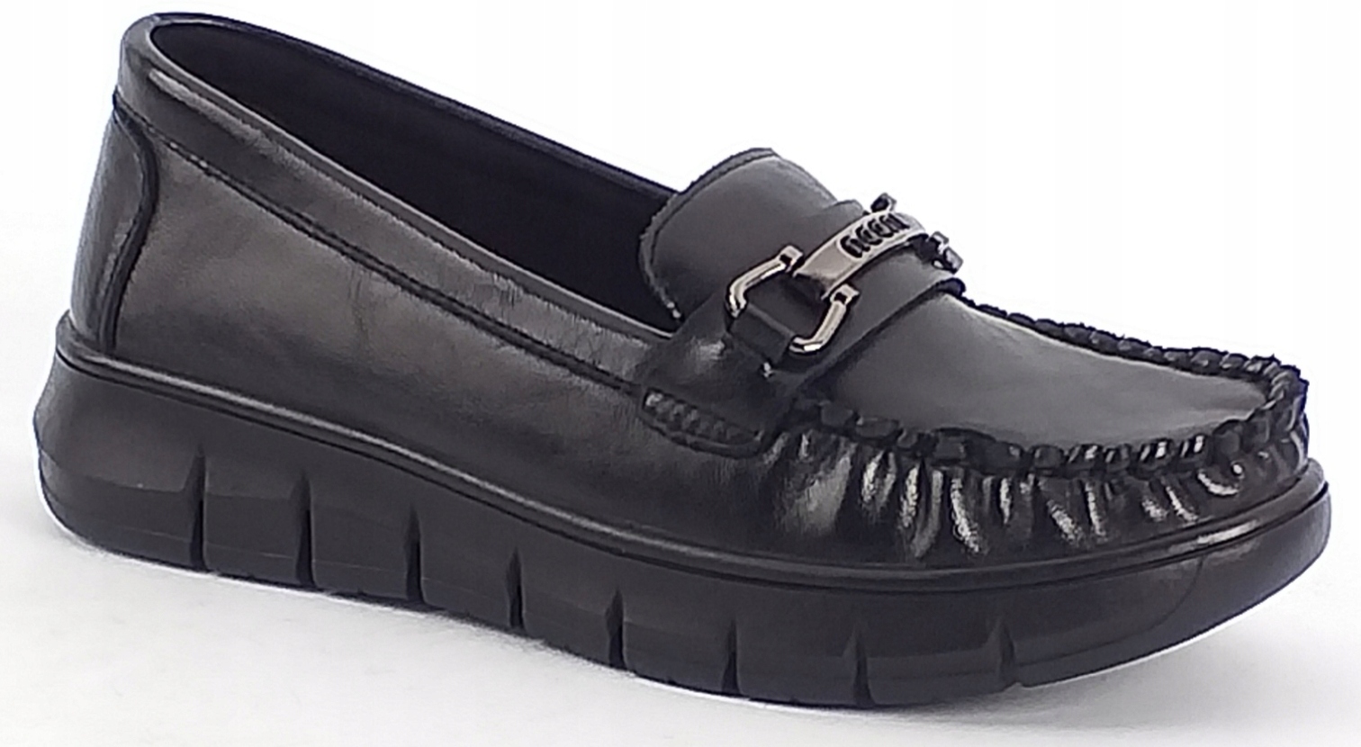 Vinceza 26-39981 Bk Mokasyny Skórzane Na Koturnie Czarne Półbuty 36