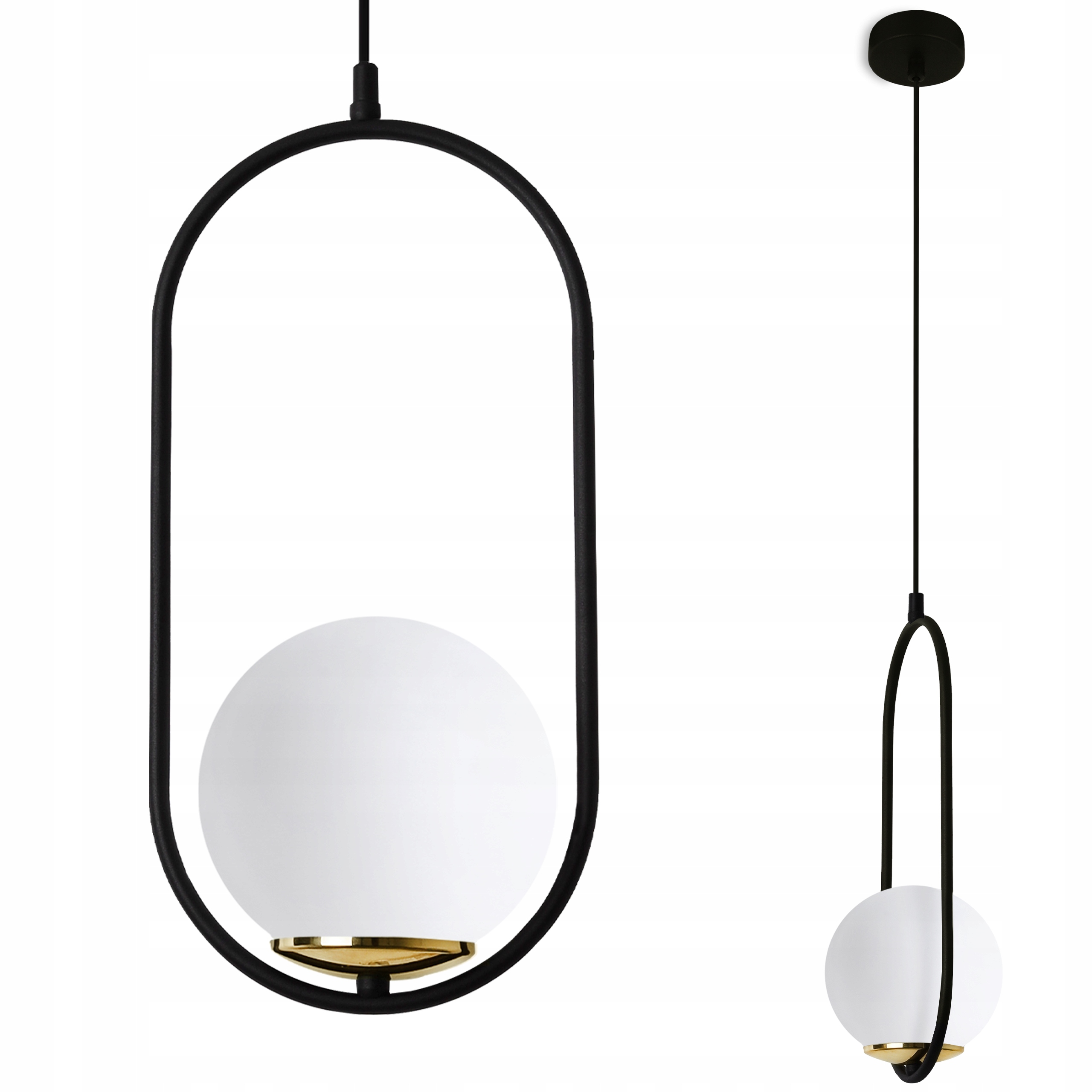 Závěsná Stropní Lampa Lustr Skleněná Koule Ring Černá Do Kuchyně Obývacího Pokoje