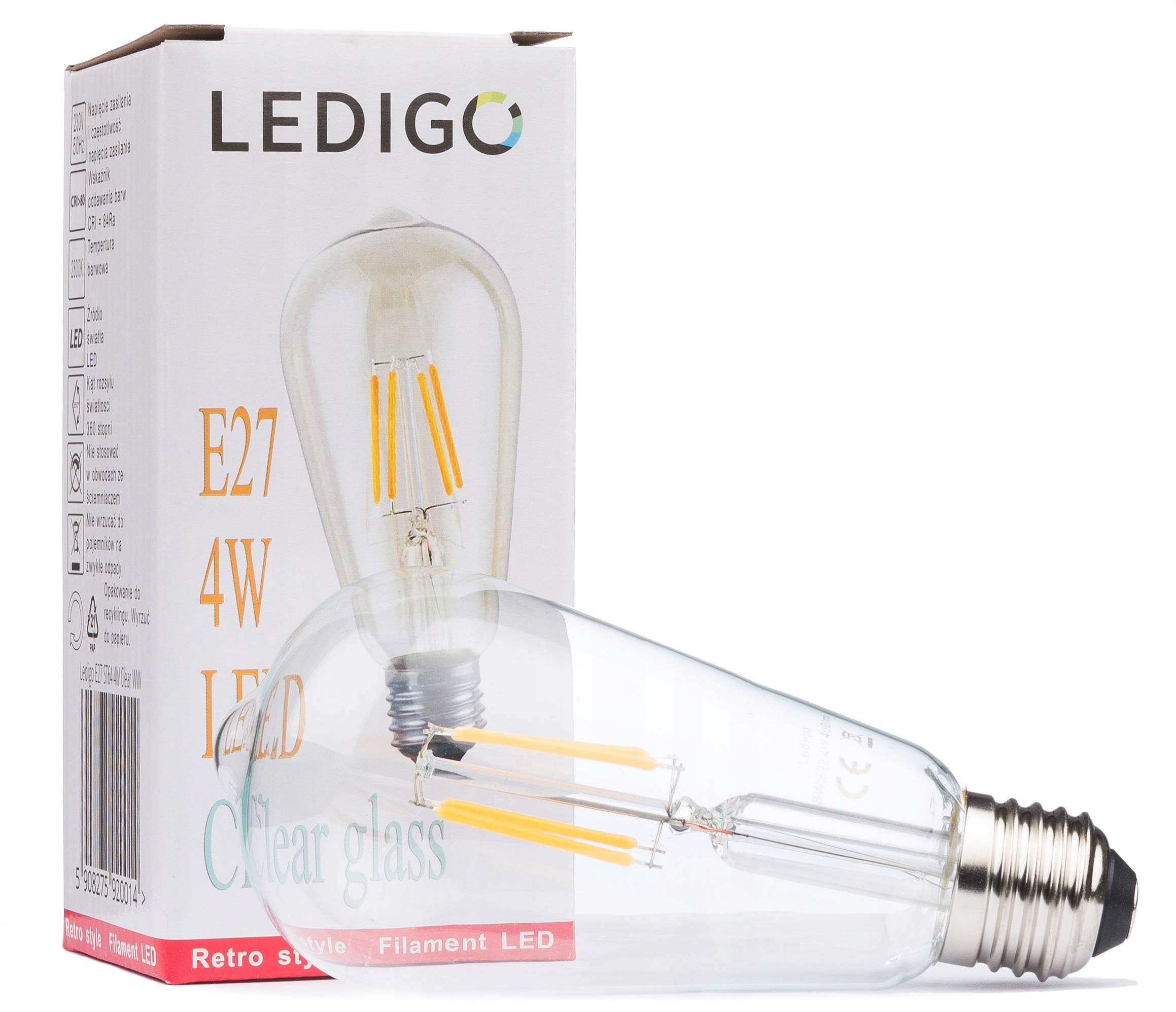 

Żarówka Led E27 4W ST64 Filament Clear
