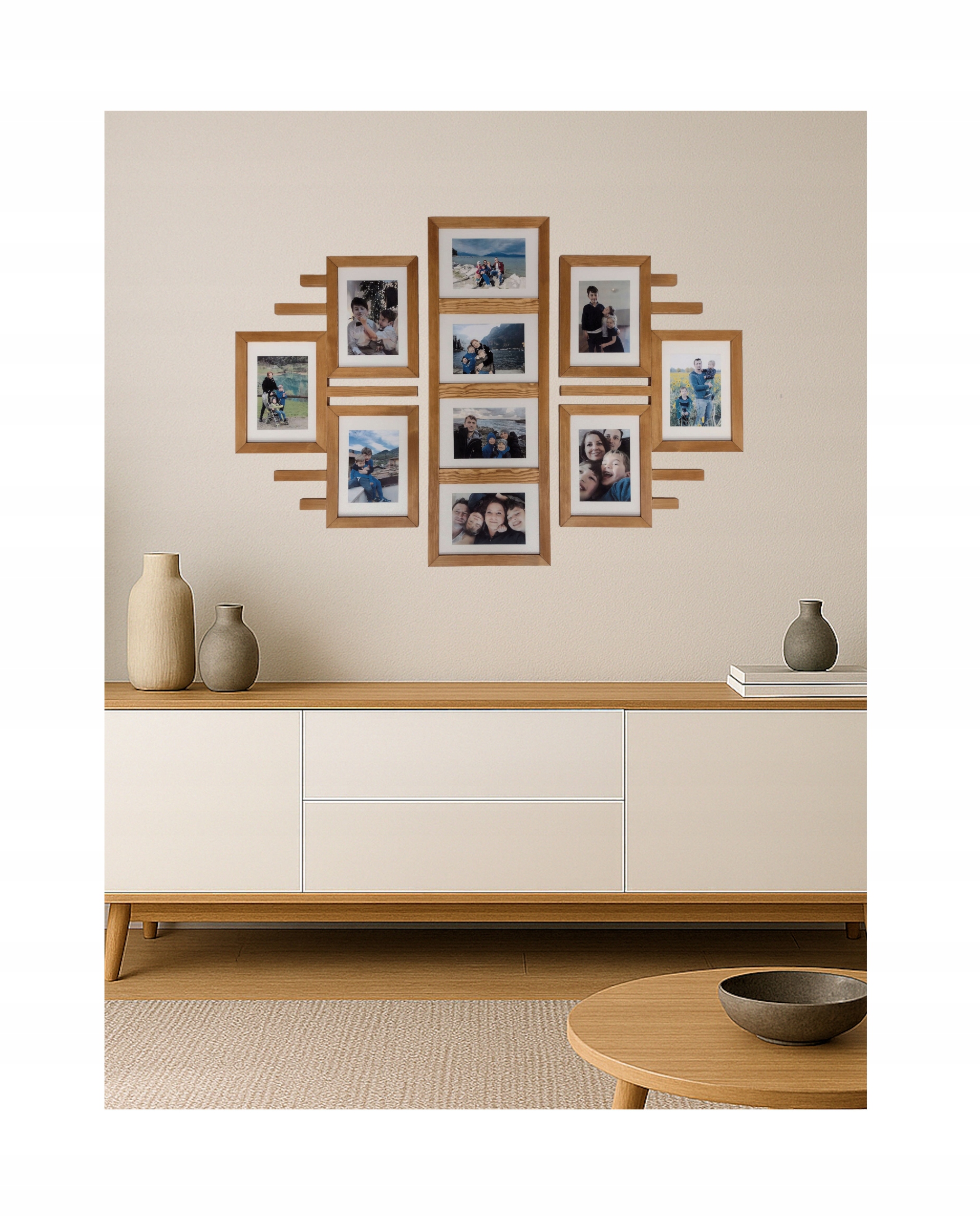 Drevený multirámik na 10 fotografií 15 x 21 cm Galéria na stenu s rámikom Olcha