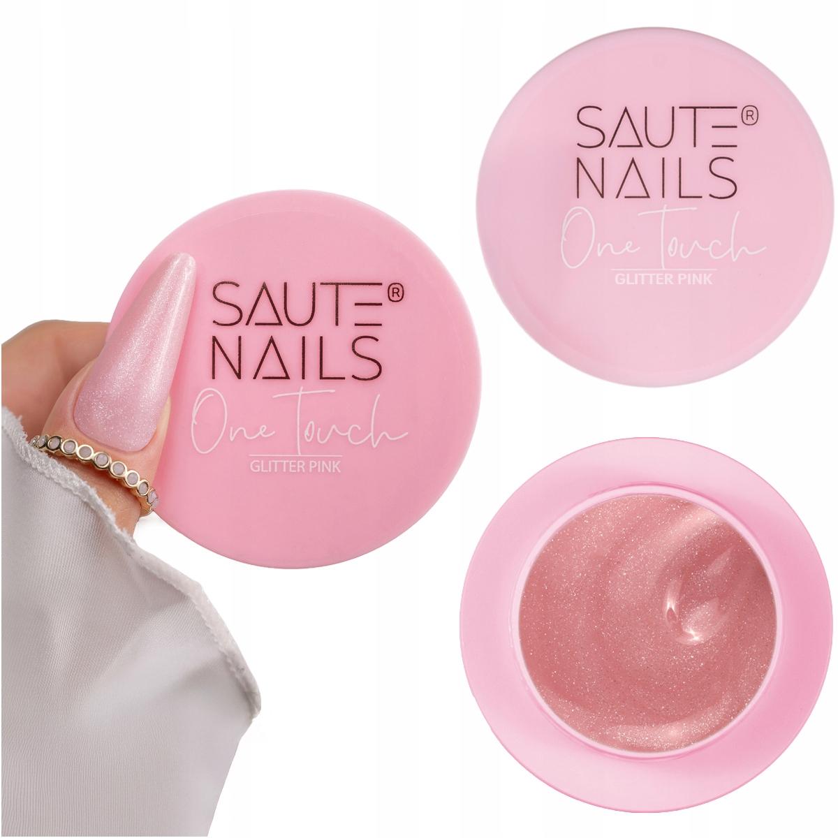 Saute Nails Stavební Gel na nehty One Touch 50 g Glitter Pink Růžový
