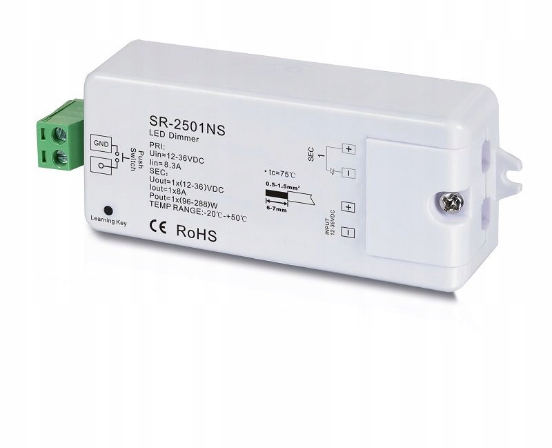 Řídicí systém Led osvětlení, přijímač 12-36V 1X8A, řada Easy-RF, Sunricher