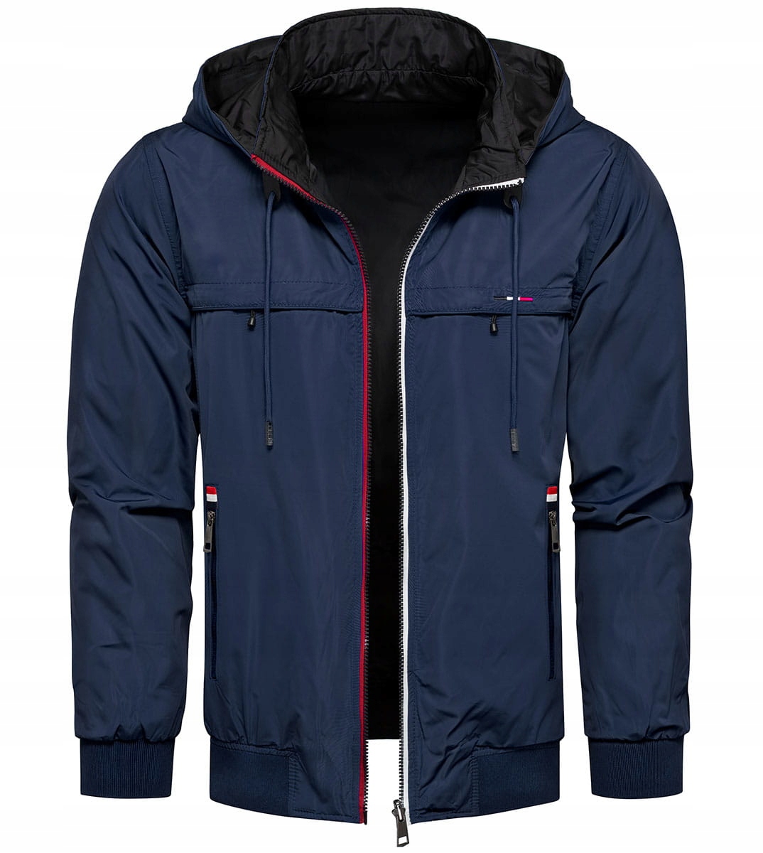 Pánská oboustranná větrovka s odnímatelnou kapucí, modrá, XXL