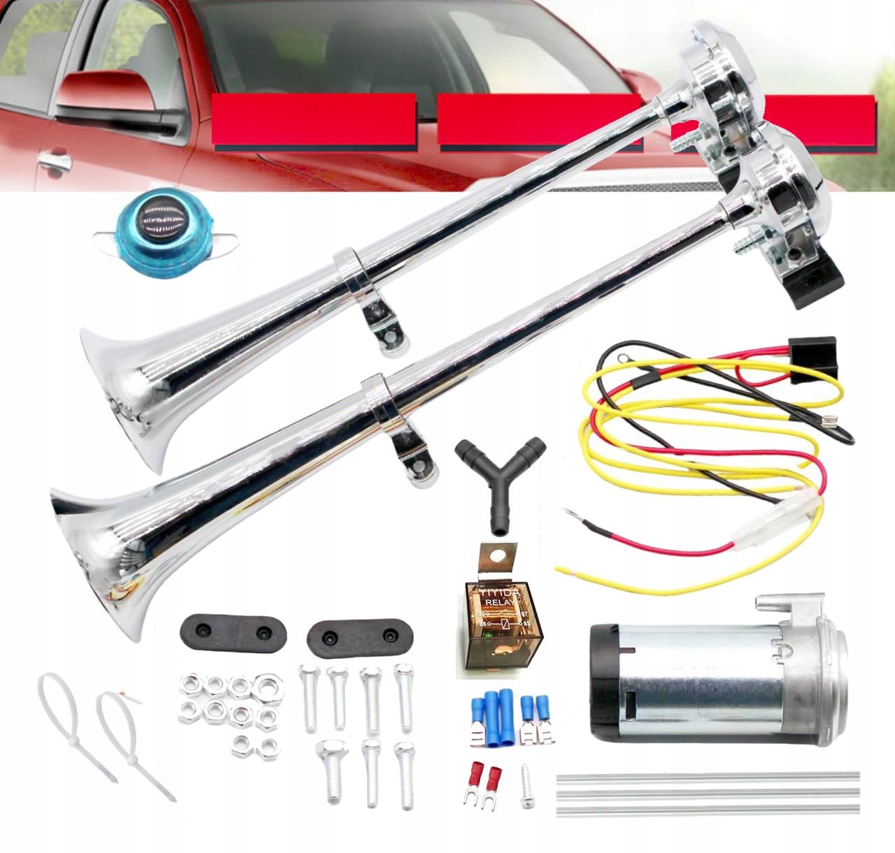 Pneumatický Klakson Trubka Fanfara Hlasitý Signál 600dB Tir Auto 12V