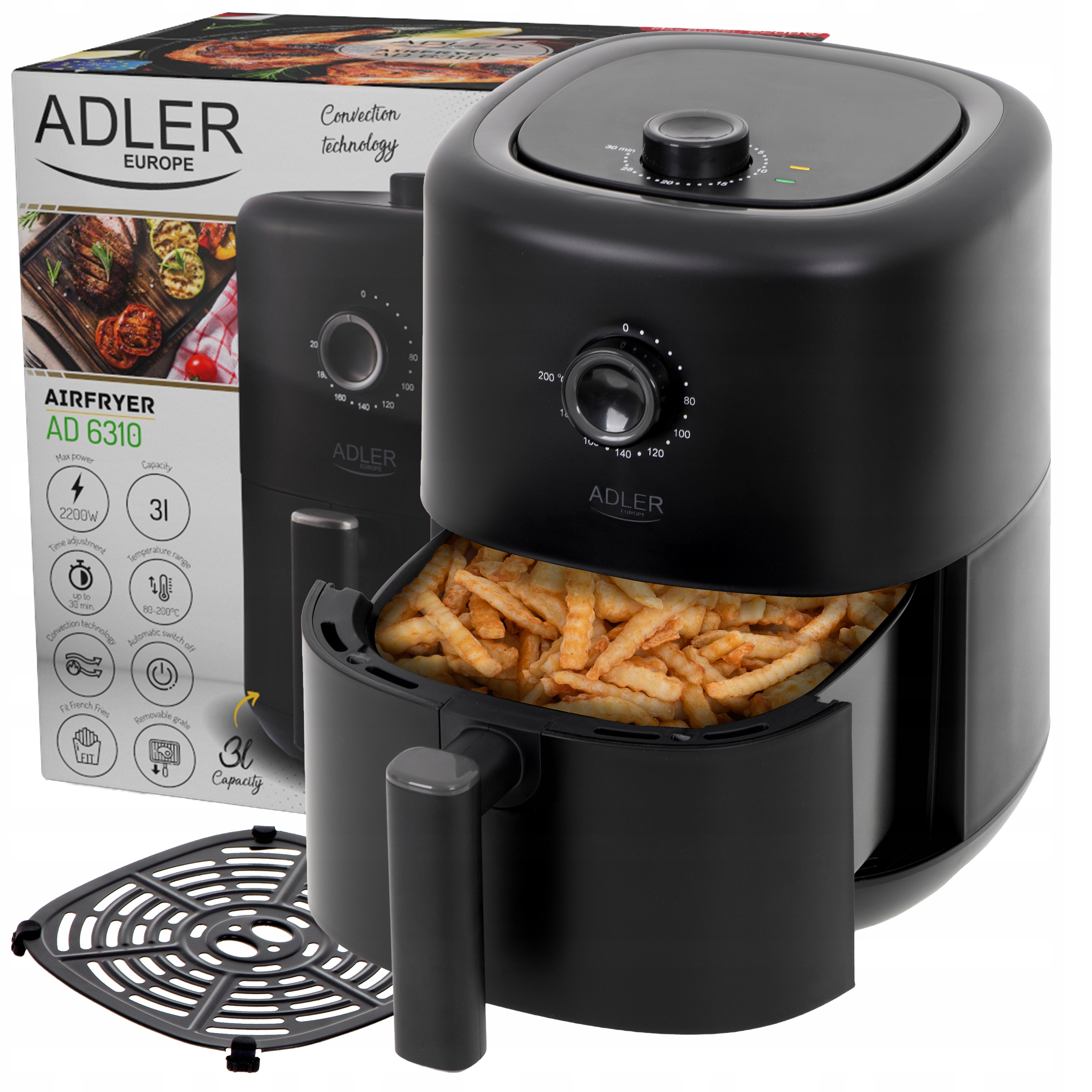 Horkovzdušná fritéza Air Fryer fritování bez tuku, nepřilnavý povrch