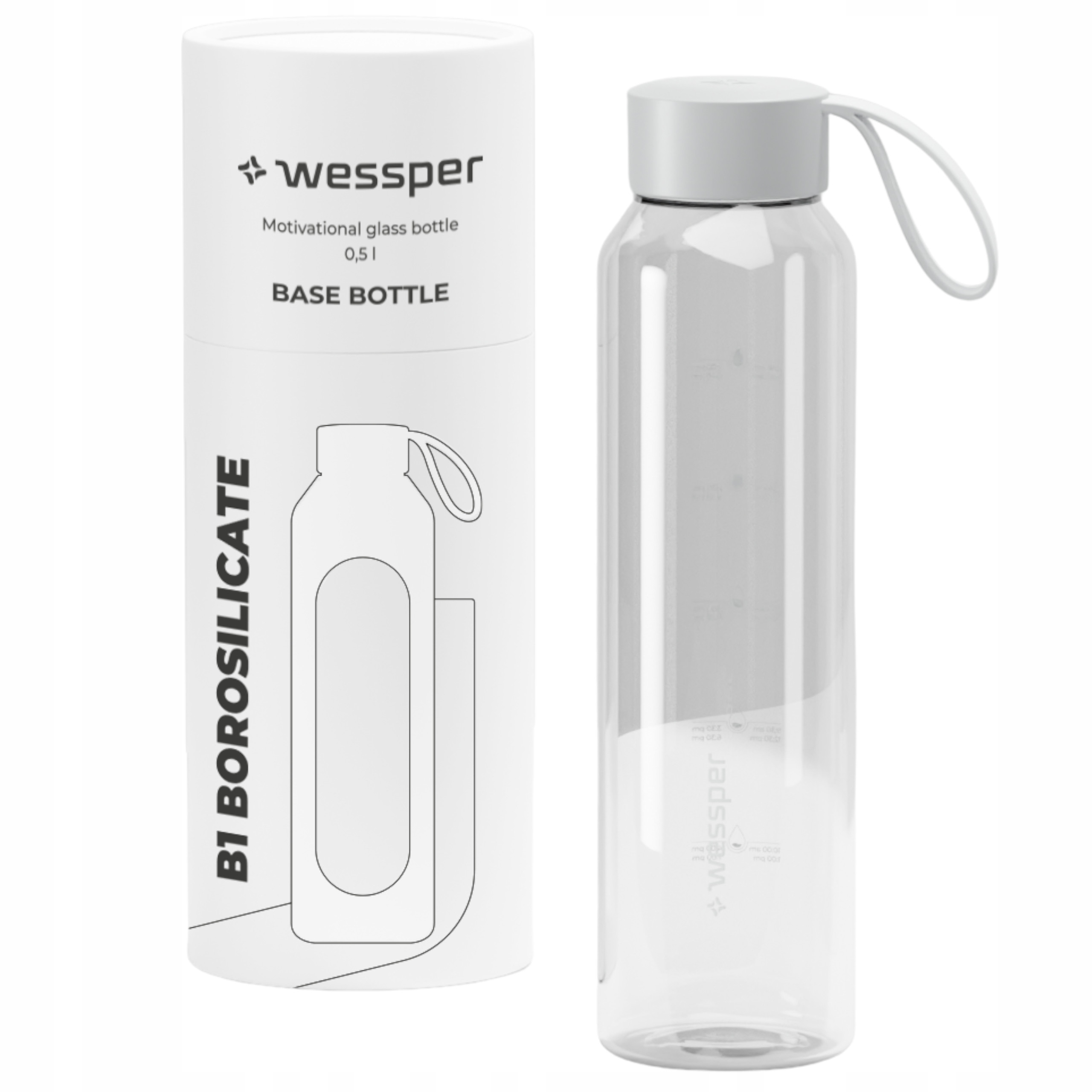 Butelka szklana na wodę motywacyjna Wessper B1 Borosilicate 0,5l 500ml