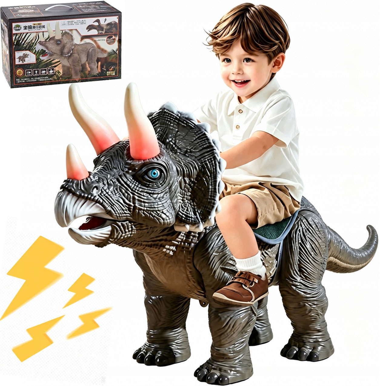 Duży realistyczny dinozaur triceratops jeździk do jazdy dla dzieci