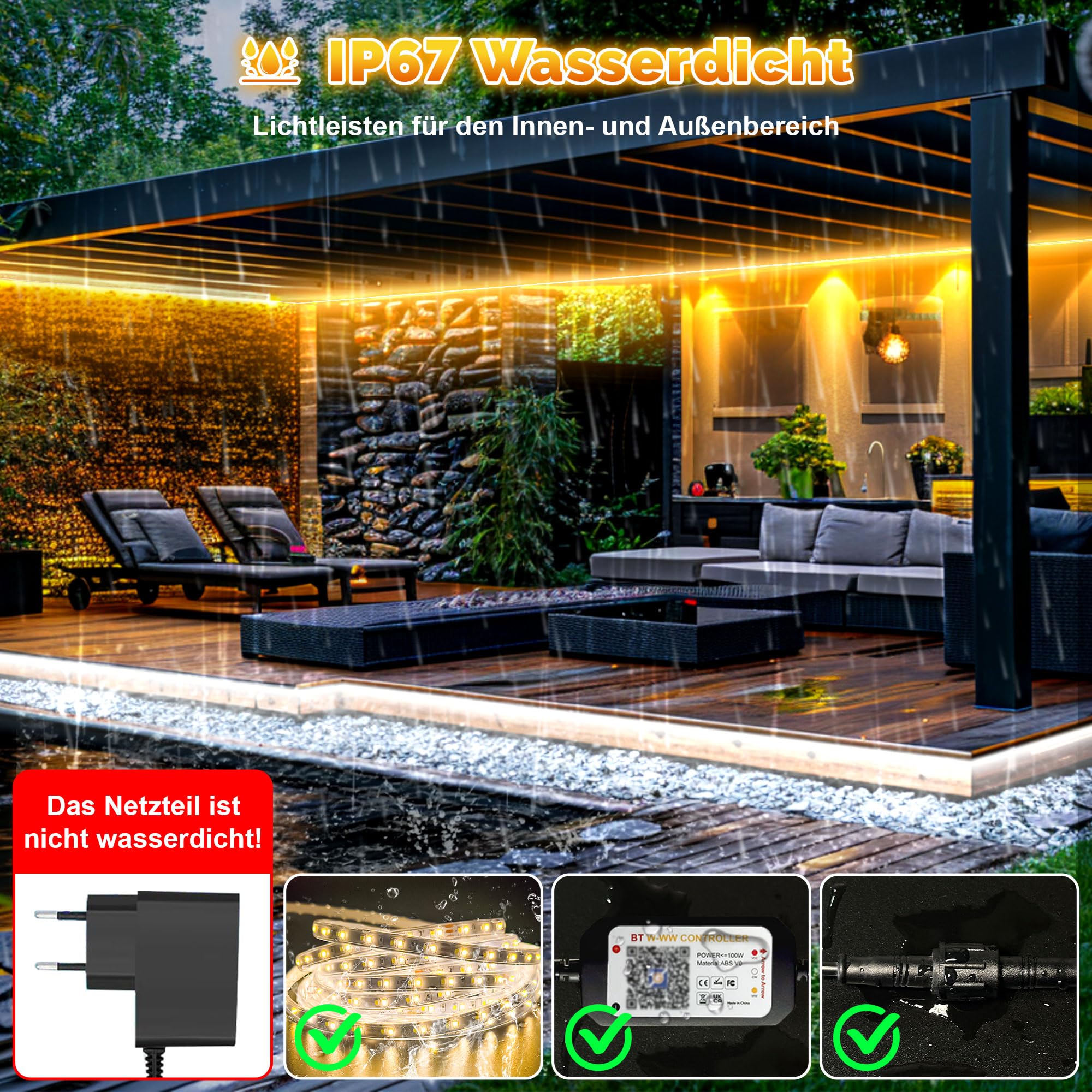 TENDIST 20M Zewnetrzna Taśma LED IP67 Wodoodporna Dimmowalna z Pilotem — miniatura 2