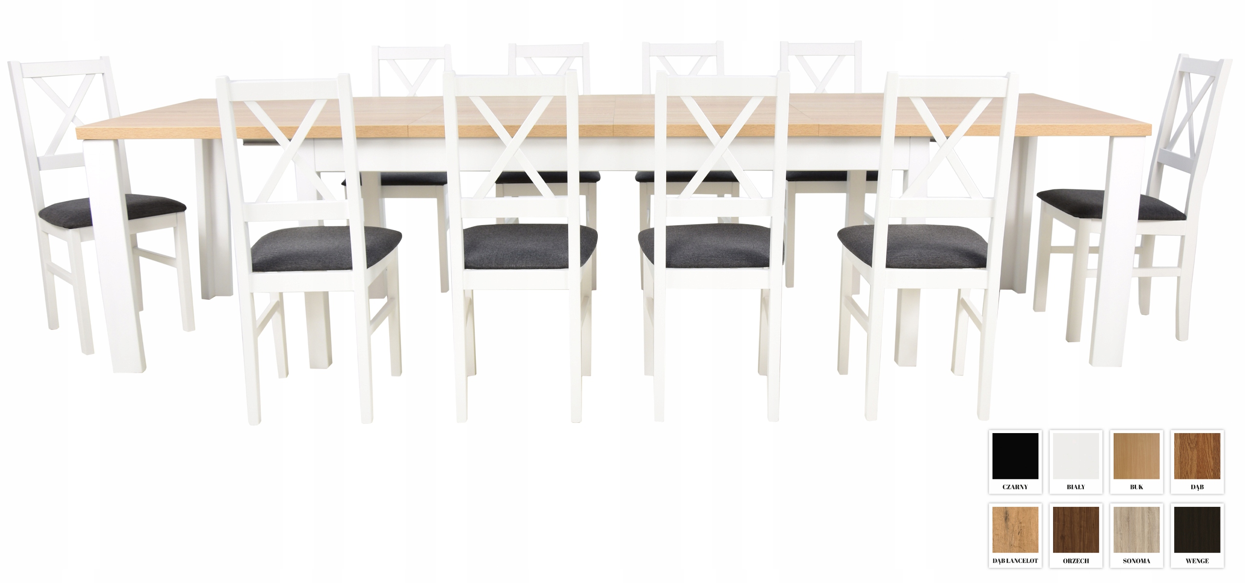 

Duży drewniany stół 8 nóg 100x200/440 10 krzeseł