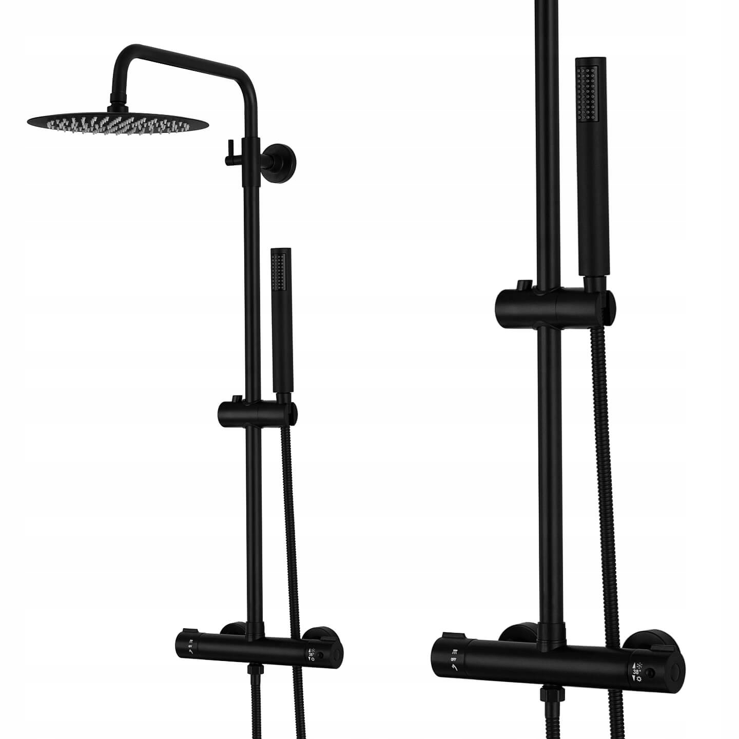 Czarny Zestaw Prysznicowy Kolumna natryskowa 25cm