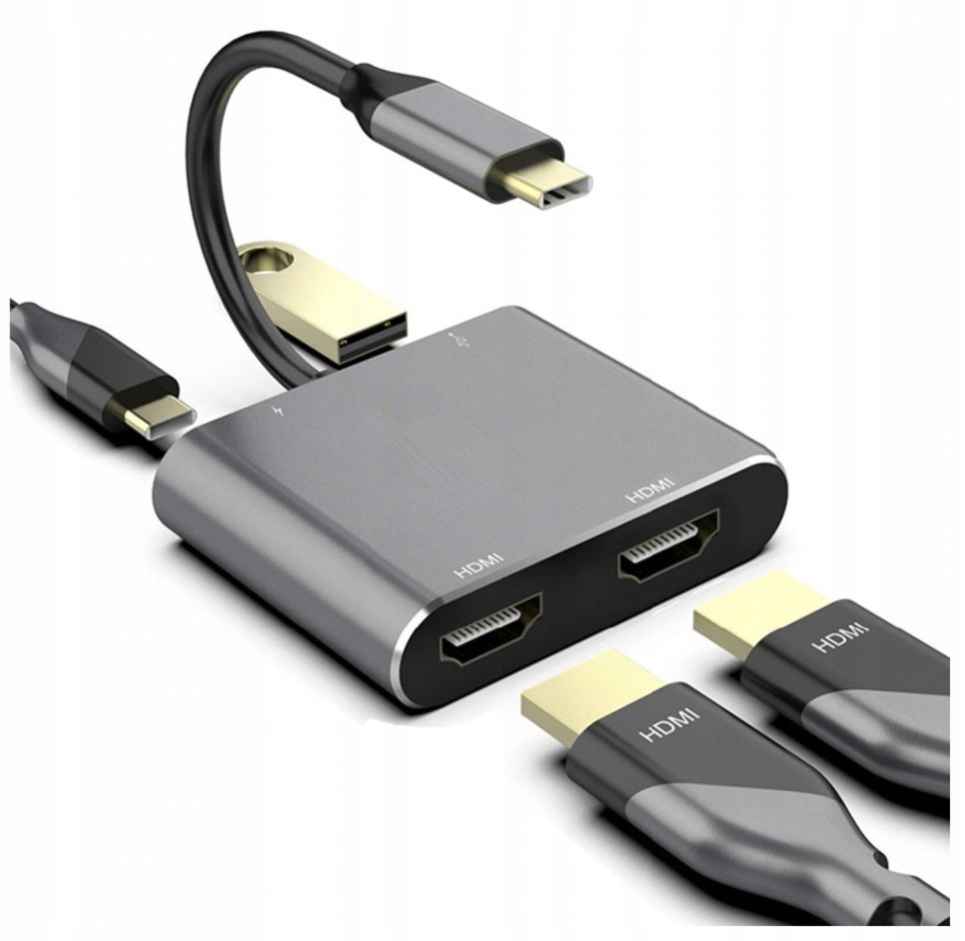 HUB USB-C ADAPTER 4w1 4Apple_pl 2x HDMI 4K USB 3.0 Power Delivery 100W