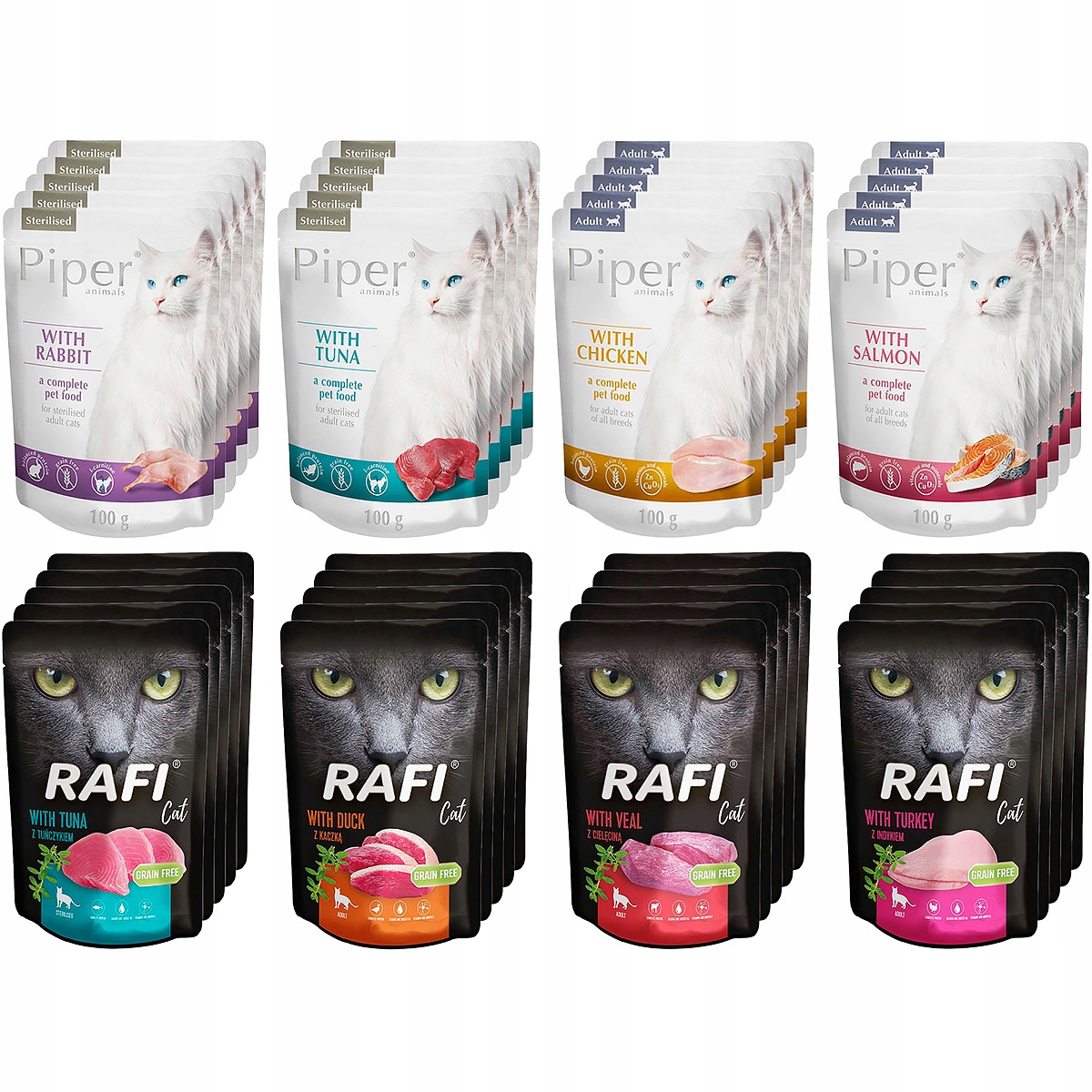 Mokra karma dla kota Piper Rafi mix smaków bez zbóż saszetki 40 x 100 g