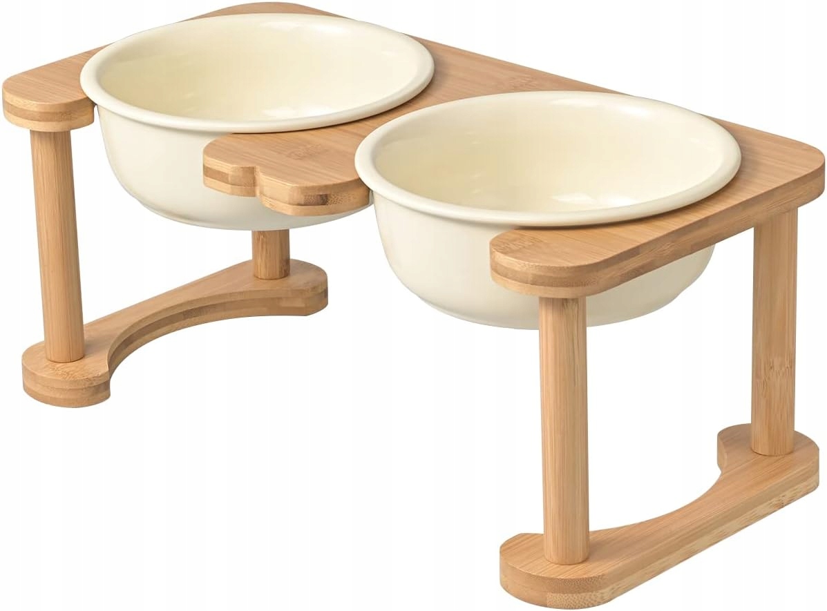 Levně Vyvýšená stanice pro misky Spunkyjunky pro psy keramická 2 misky béžová