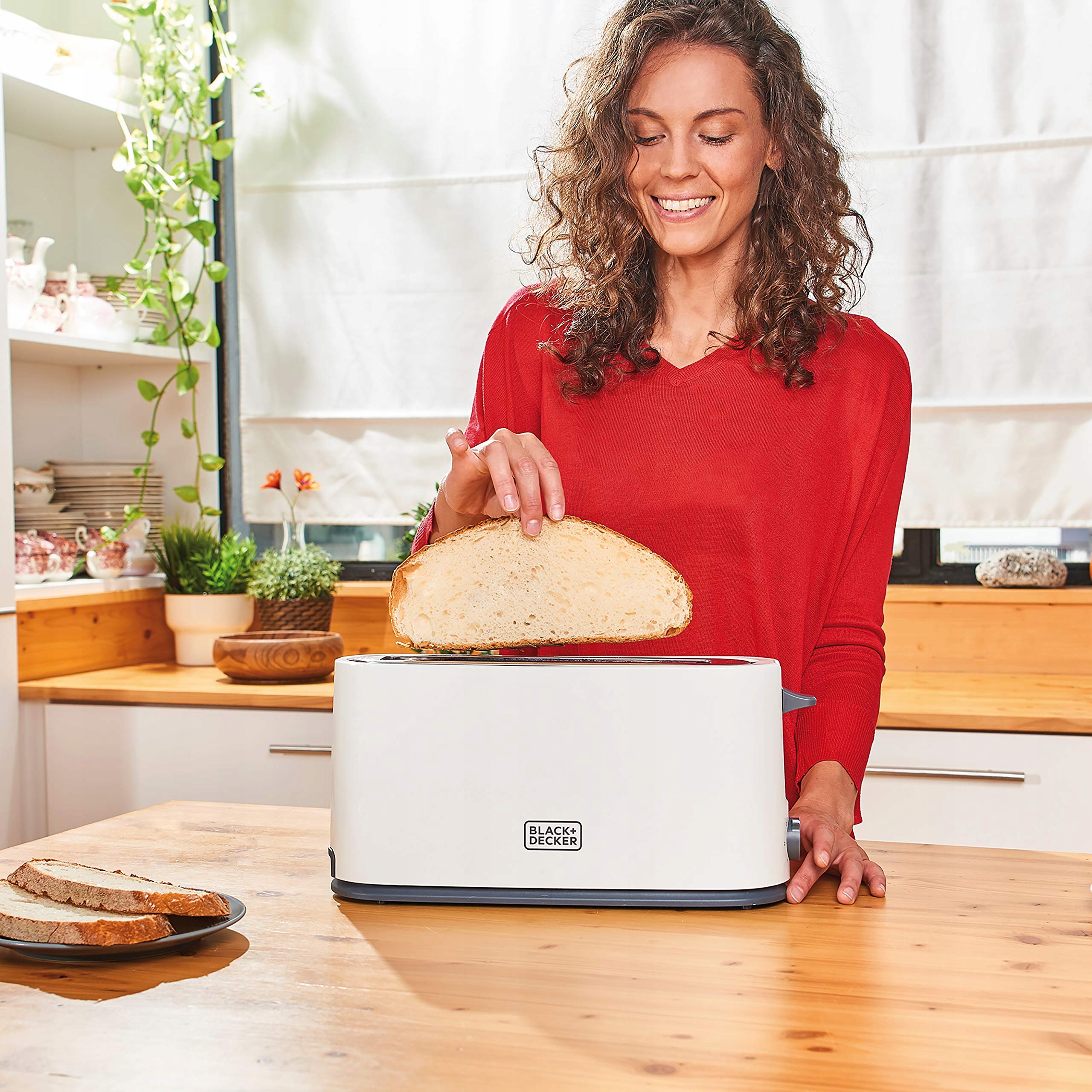 BLACK+DECKER Toster 1000W Duży Otwór 7 Stopni High Lift Biały — miniatura 5