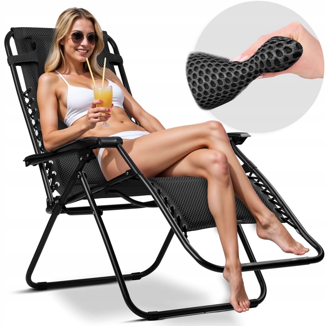 Leżak Ogrodowy Składany Z Poduszką Sofotel Chillwell Soft Czarny