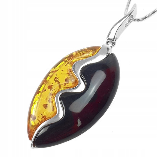 Velký Stříbrný Přívěsek s přírodním Baltským Jantarem stříbro 925