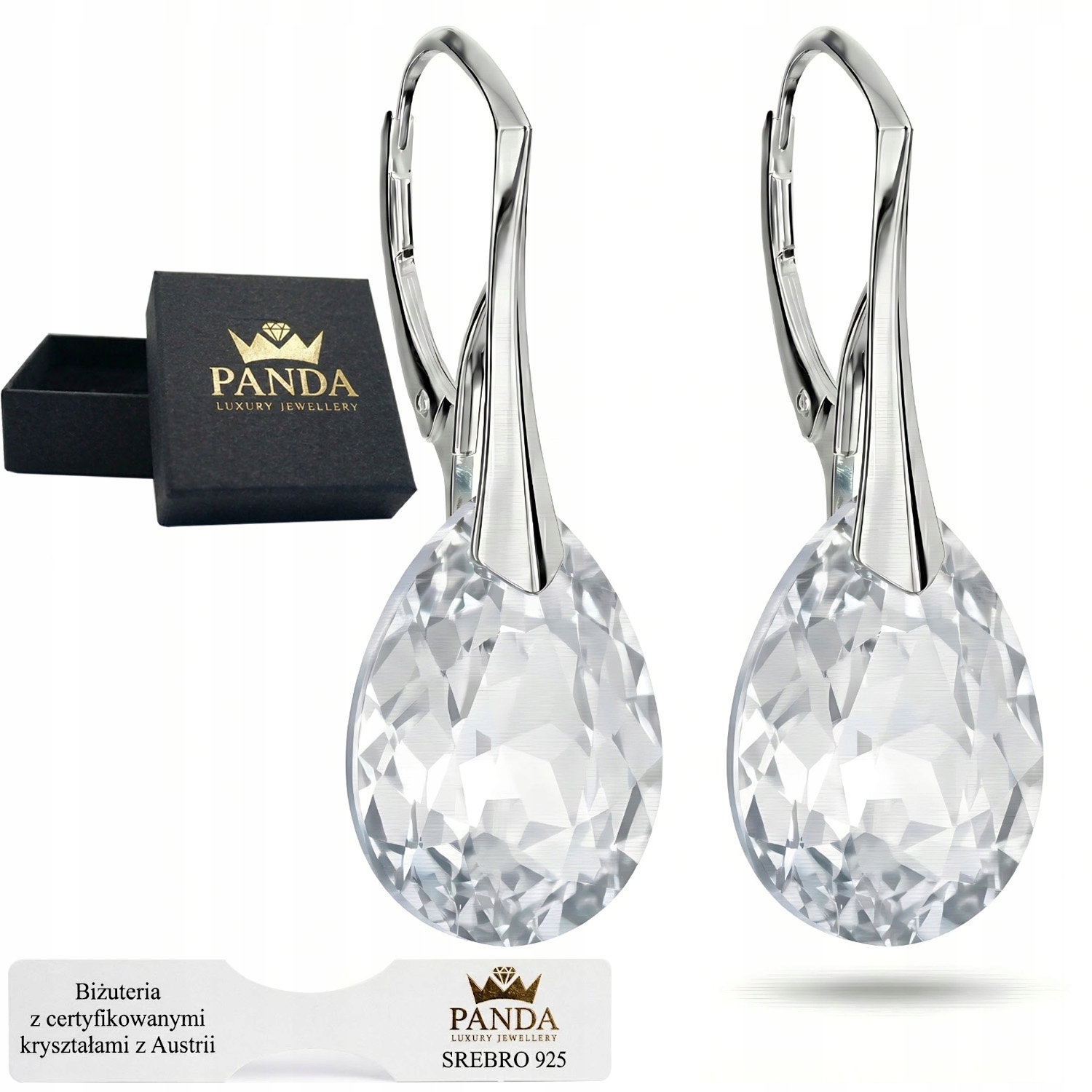 Stříbrné Náušnice Dámské Kapky Krystaly Svatební 925 Dárek pro manželku maminky