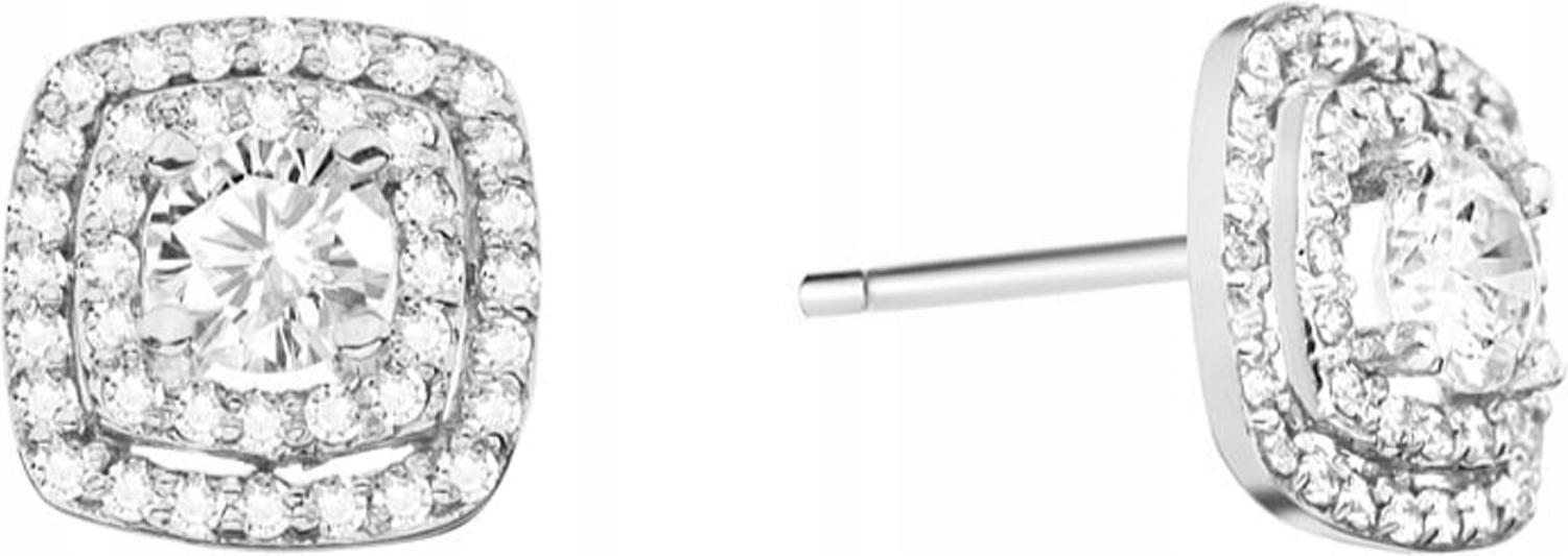 Náušnice z bílého zlata 585 čtverců s diamanty, elegantní vzor pro ni