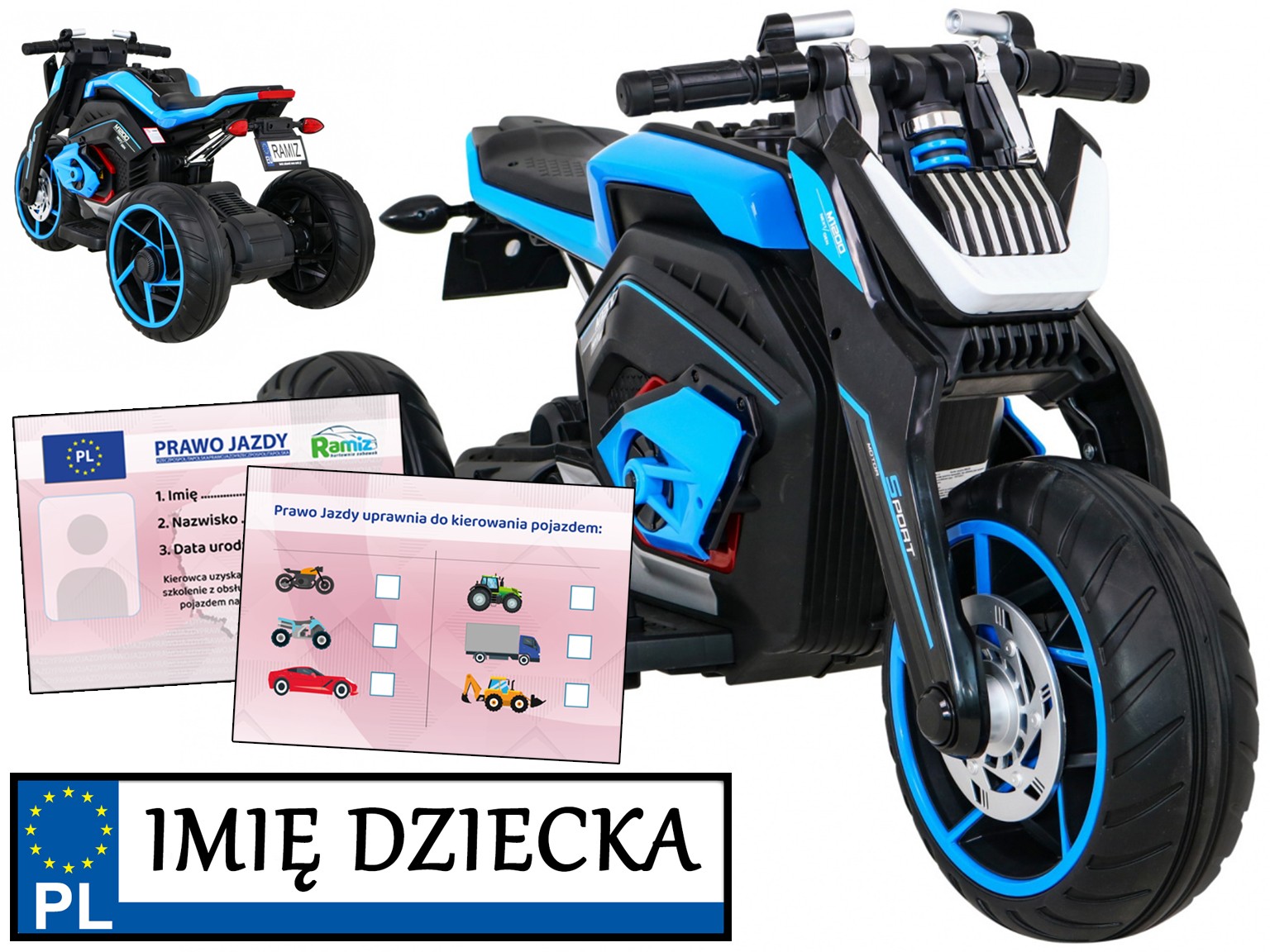 motorek dla dzieci Future piankowe koła Personalizacja Tablic prawo jazdy