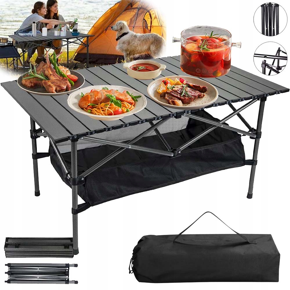 Składany Stół Kempingowy Aluminiowy Przenośny Do Ogrodu I Biwaku 55*96*48CM