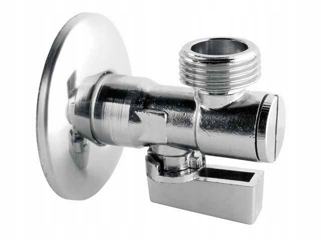 ZAWÓR KUREK 1/2 x 3/4 KULOWY KĄTOWY Z FILTREM I ROZETĄ CHROM METALOWY MOTYL