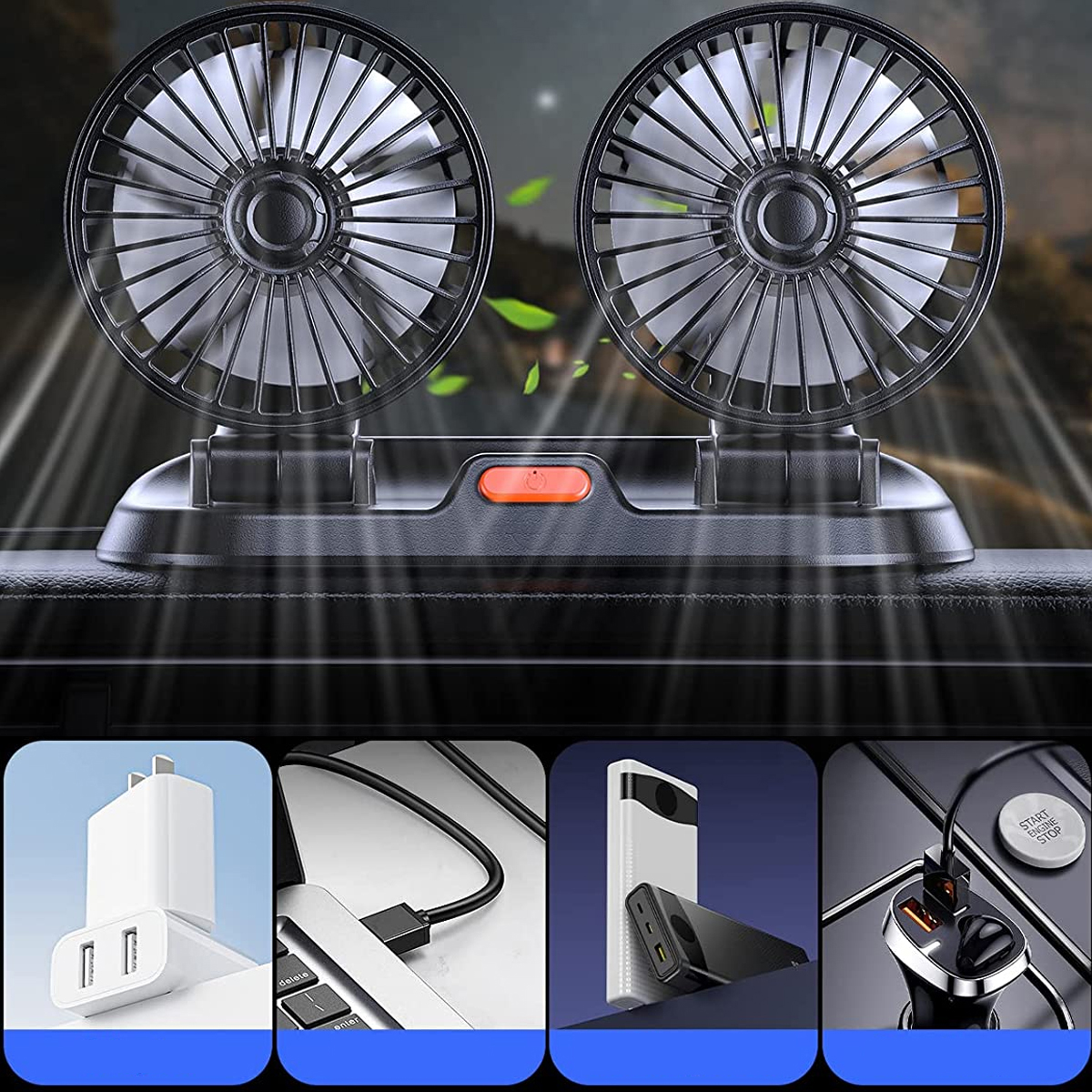 WENTYLATOR WIATRAK OBROTOWY SAMOCHODOWY USB PODWÓJNY WIATRAK DMUCHAWA Kod producenta CR752500