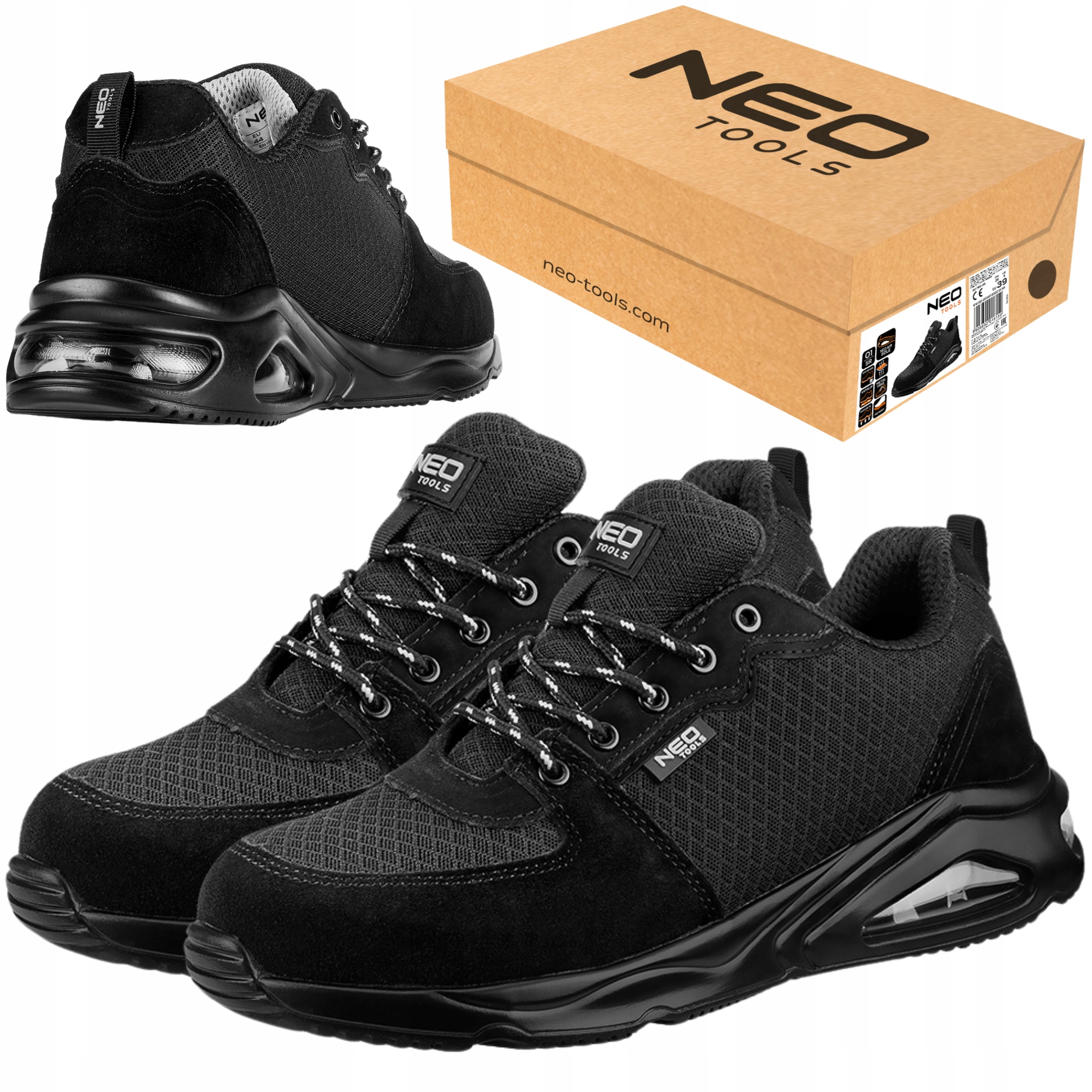 Neo Buty Robocze Męskie Airbag Lekkie Czarne Podeszwa Air Bez Podnoska