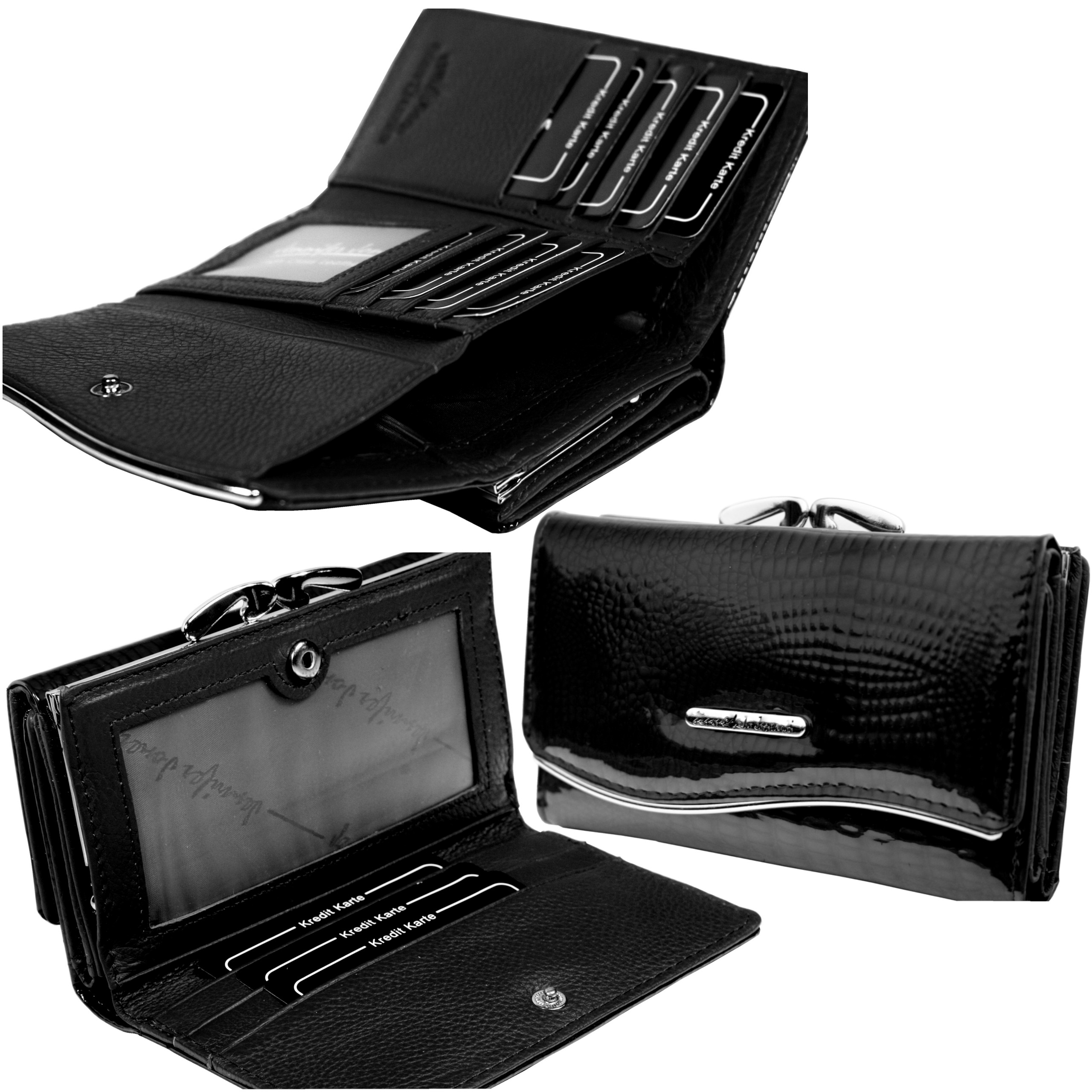 Dámská kožená černá lakovaná malá Rfid Peněženka