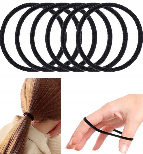 ZESTAW 6 szt GUMKI DO WŁOSÓW gumka CZARNE WARKOCZ MOCNE BEZ ŁĄCZEŃ SOLIDNE