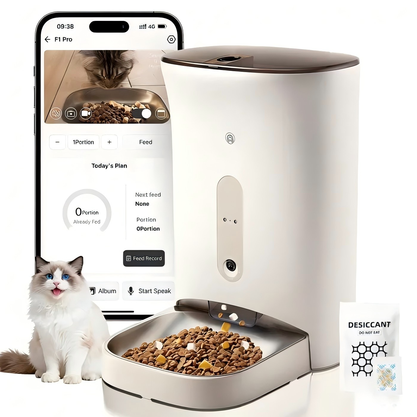 Levně Automatický Podavač S HD1080p Kamerou Wi-Fi Dávkovač Krmiva Pro Psa Kočku