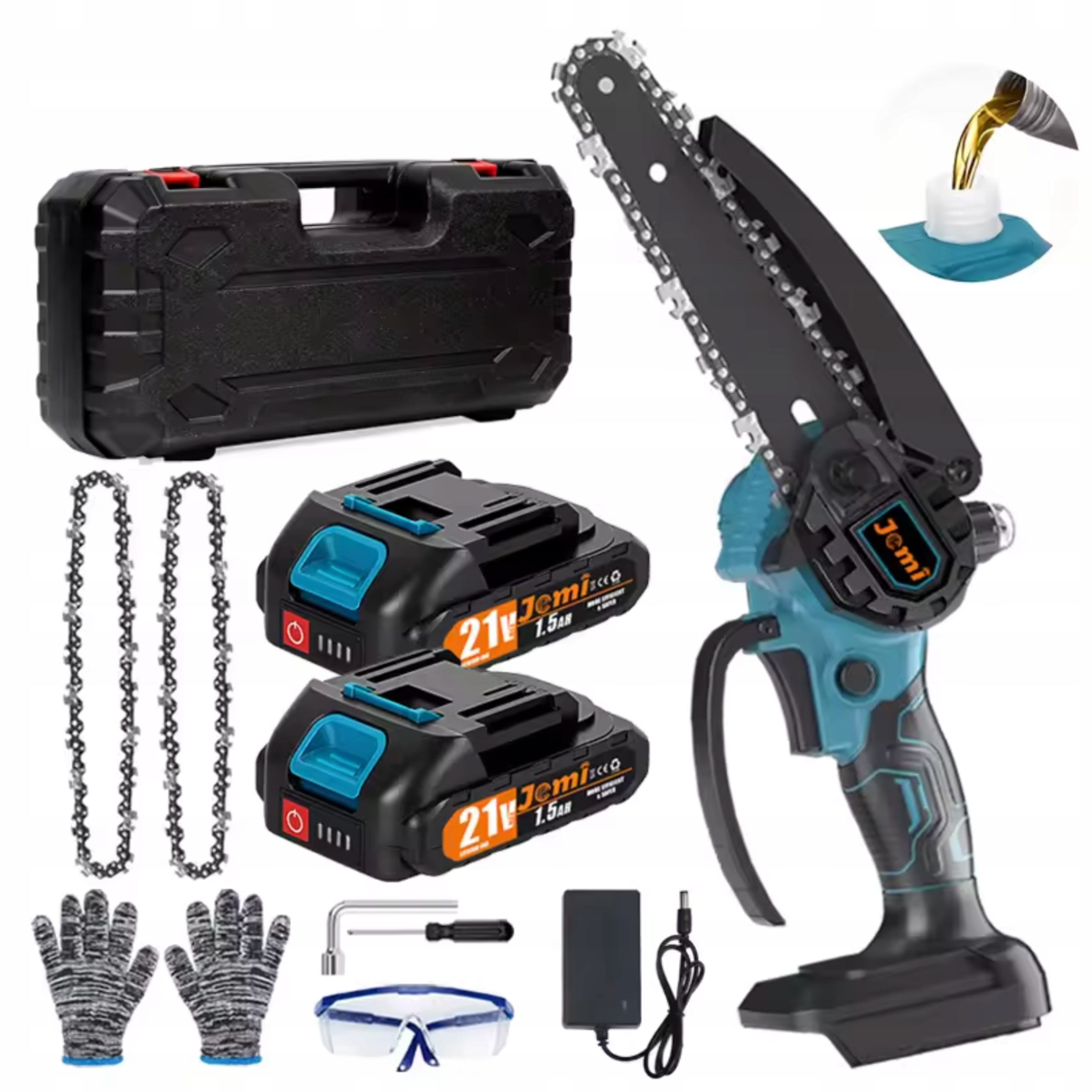 Aku Řetězová Pila 6“ Mini 18V 2 baterie pro ořezávání větví