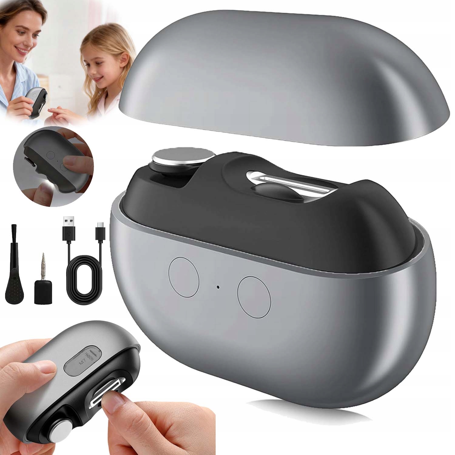 3V1 Automatický Elektrický Odstřihovač Pilník Na Nehty Nabíjený Přes Usb