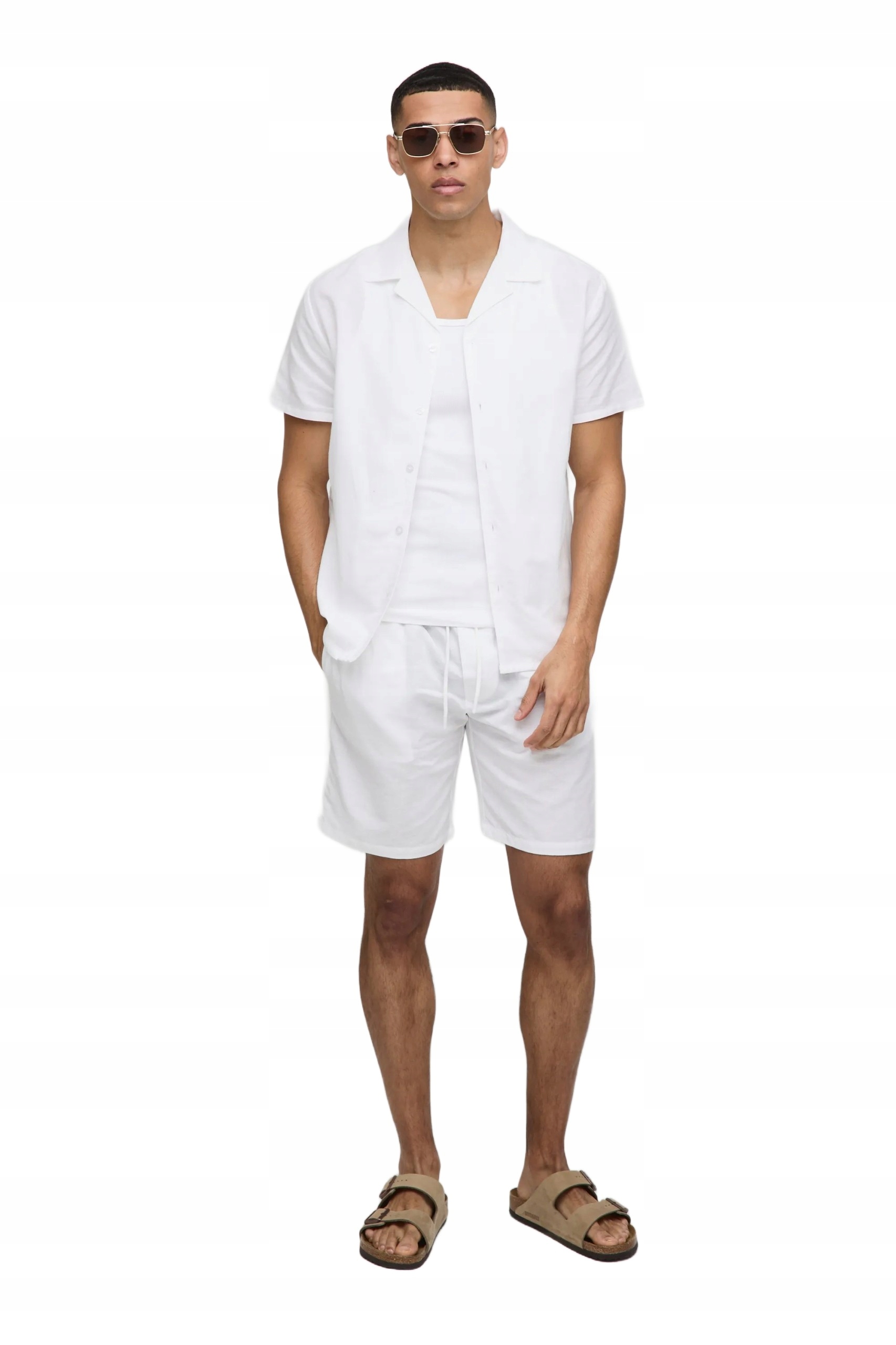 Boohooman Pánský Letní Komplet Košile A Šortky Bílá Bez Vzoru L Z3A