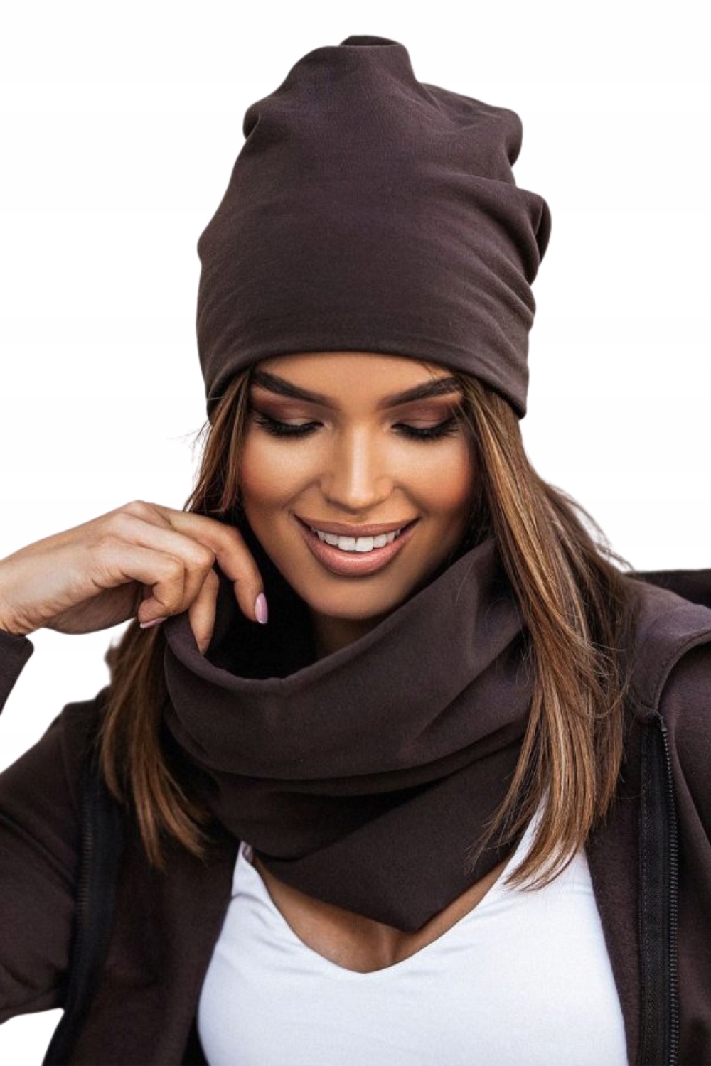 Komplet Z Bavlny Čepice A Nákrčník Čokoláda