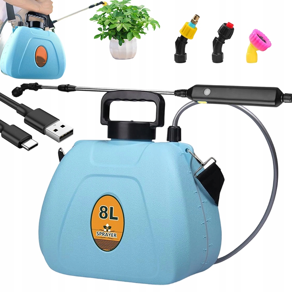 Ruční tlakový zahradní postřikovač s akumulátorem 8 l pro rostliny, 3 trysky